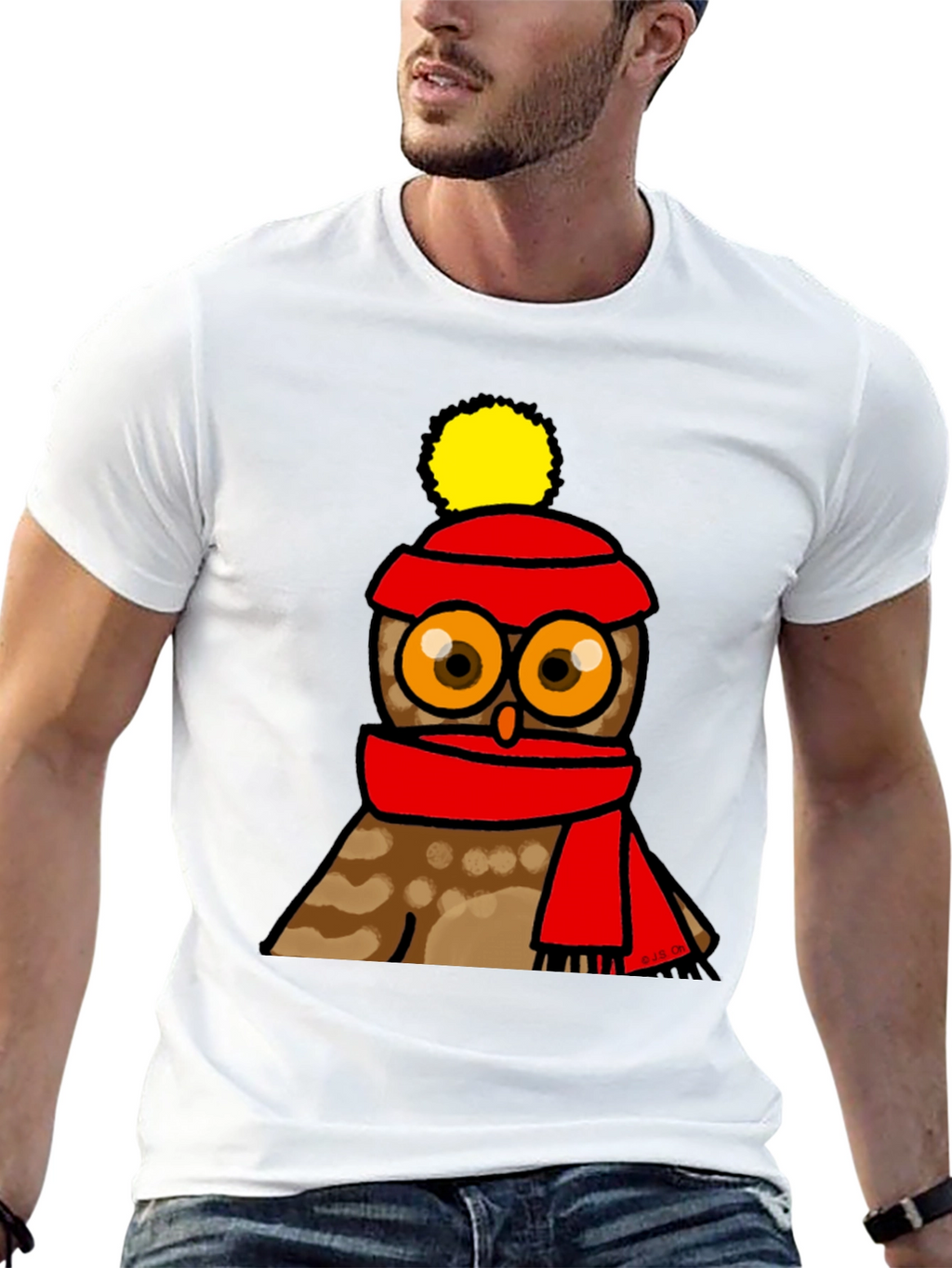 Cute Owl in Hat & Scarf Graphic T-Shirt