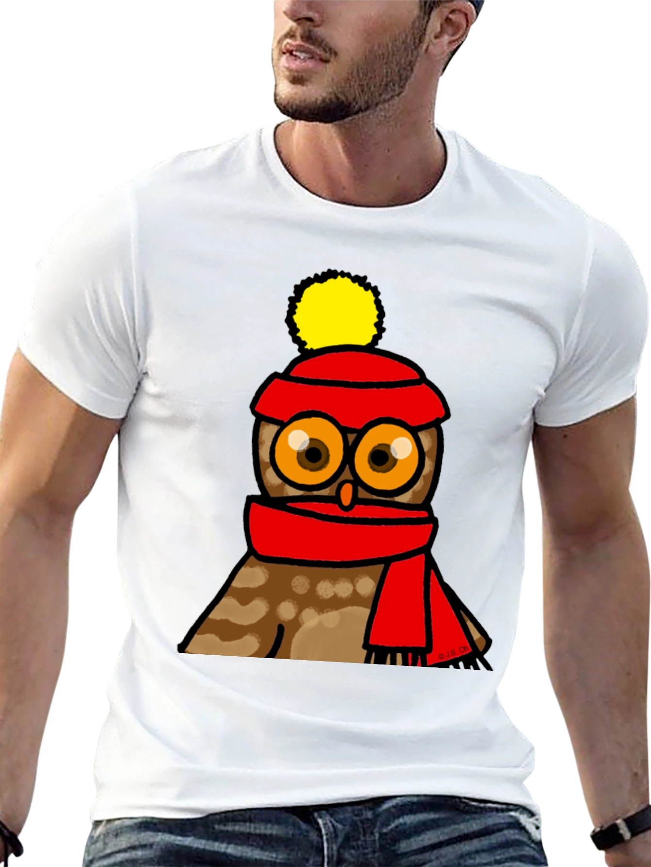 Cute Owl in Hat & Scarf Graphic T-Shirt