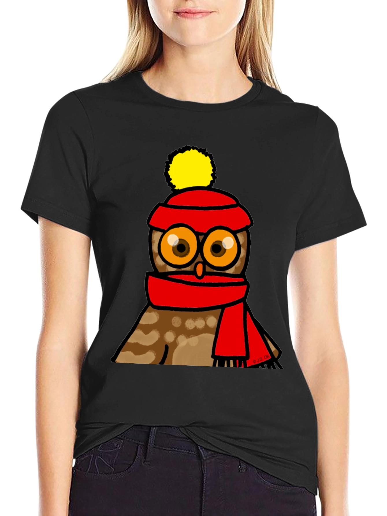 Cute Owl in Hat & Scarf Graphic T-Shirt
