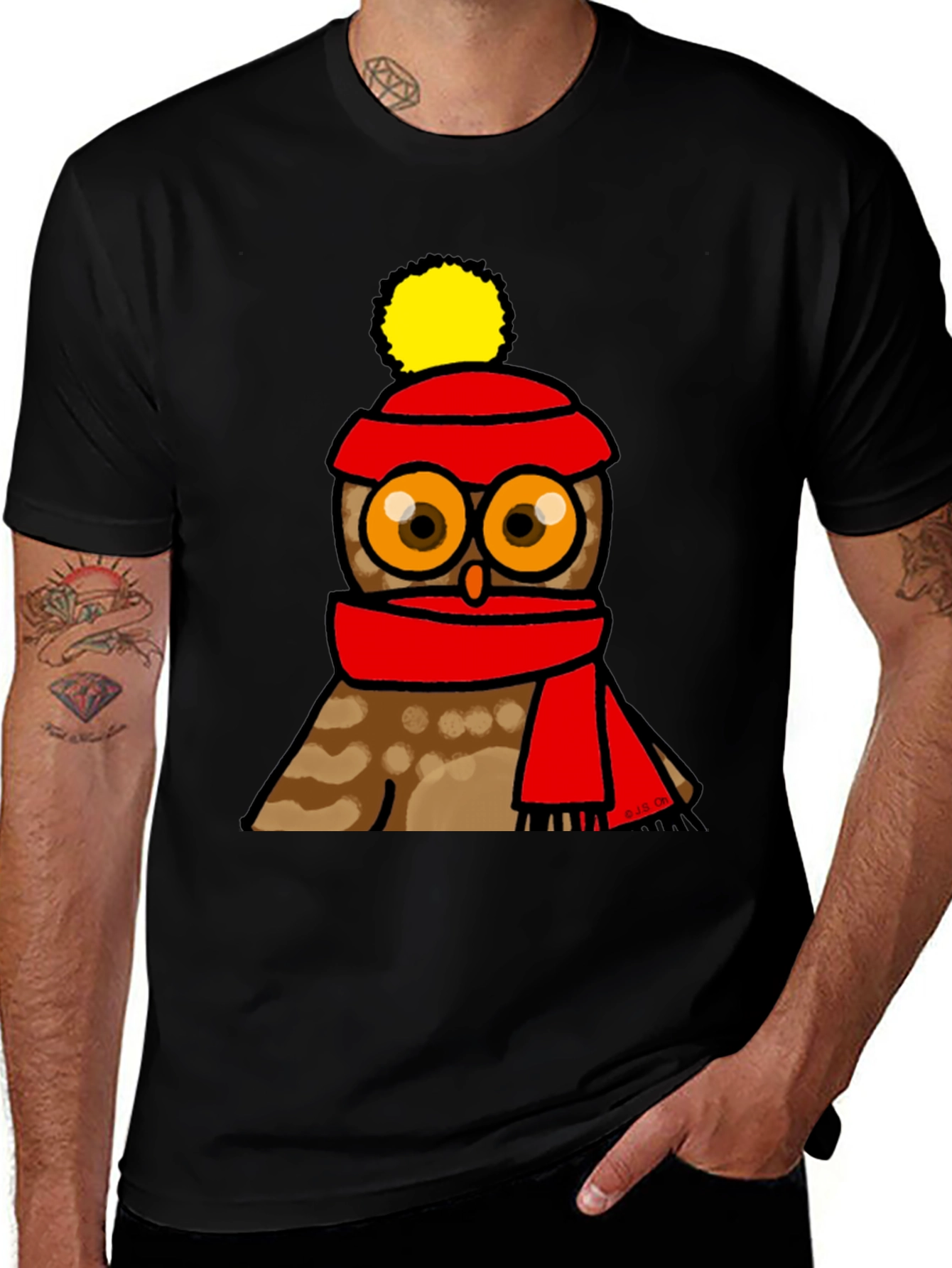 Cute Owl in Hat & Scarf Graphic T-Shirt