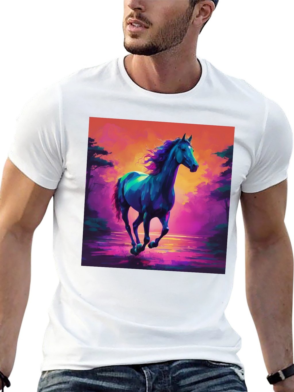 Vibrant Horse Graphic Tee - Mens Black T-Shirt
