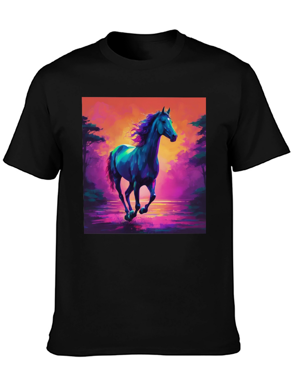 Vibrant Horse Graphic Tee - Mens Black T-Shirt