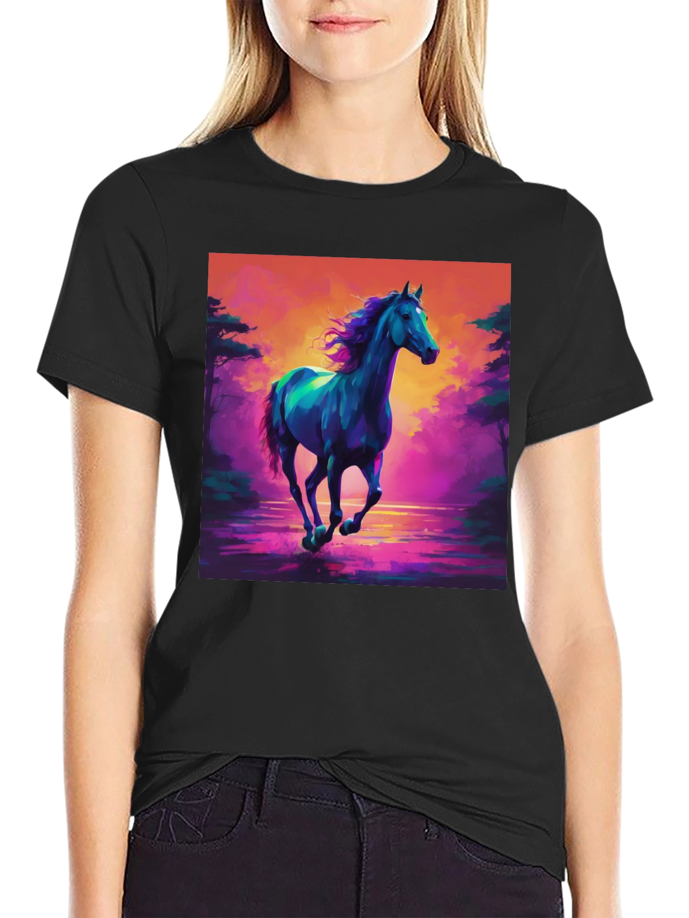 Vibrant Horse Graphic Tee - Mens Black T-Shirt