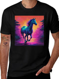 Vibrant Horse Graphic Tee - Mens Black T-Shirt