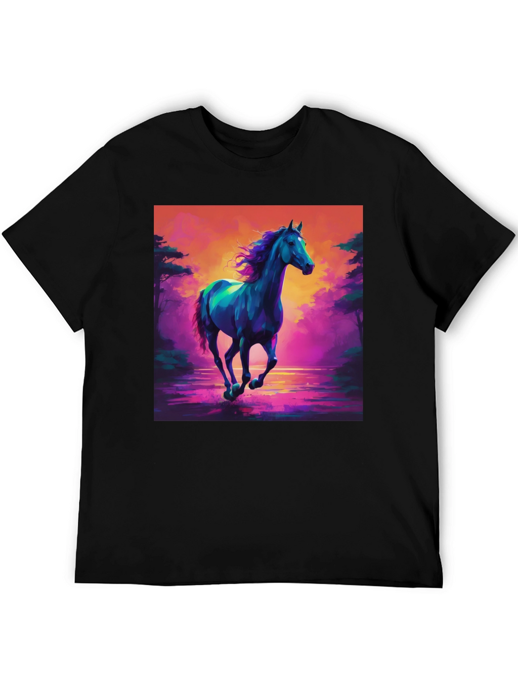 Vibrant Horse Graphic Tee - Mens Black T-Shirt