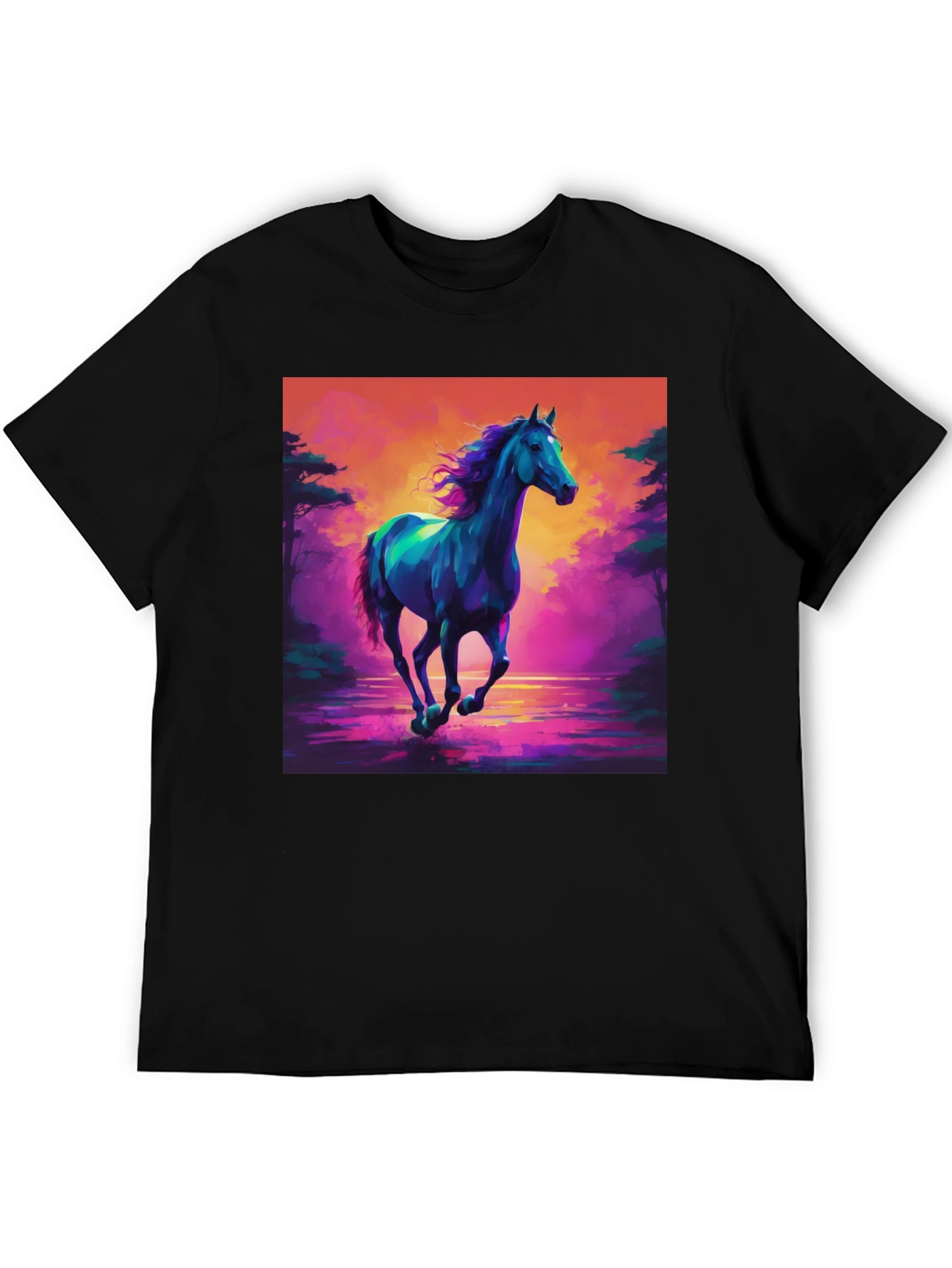 Vibrant Horse Graphic Tee - Mens Black T-Shirt
