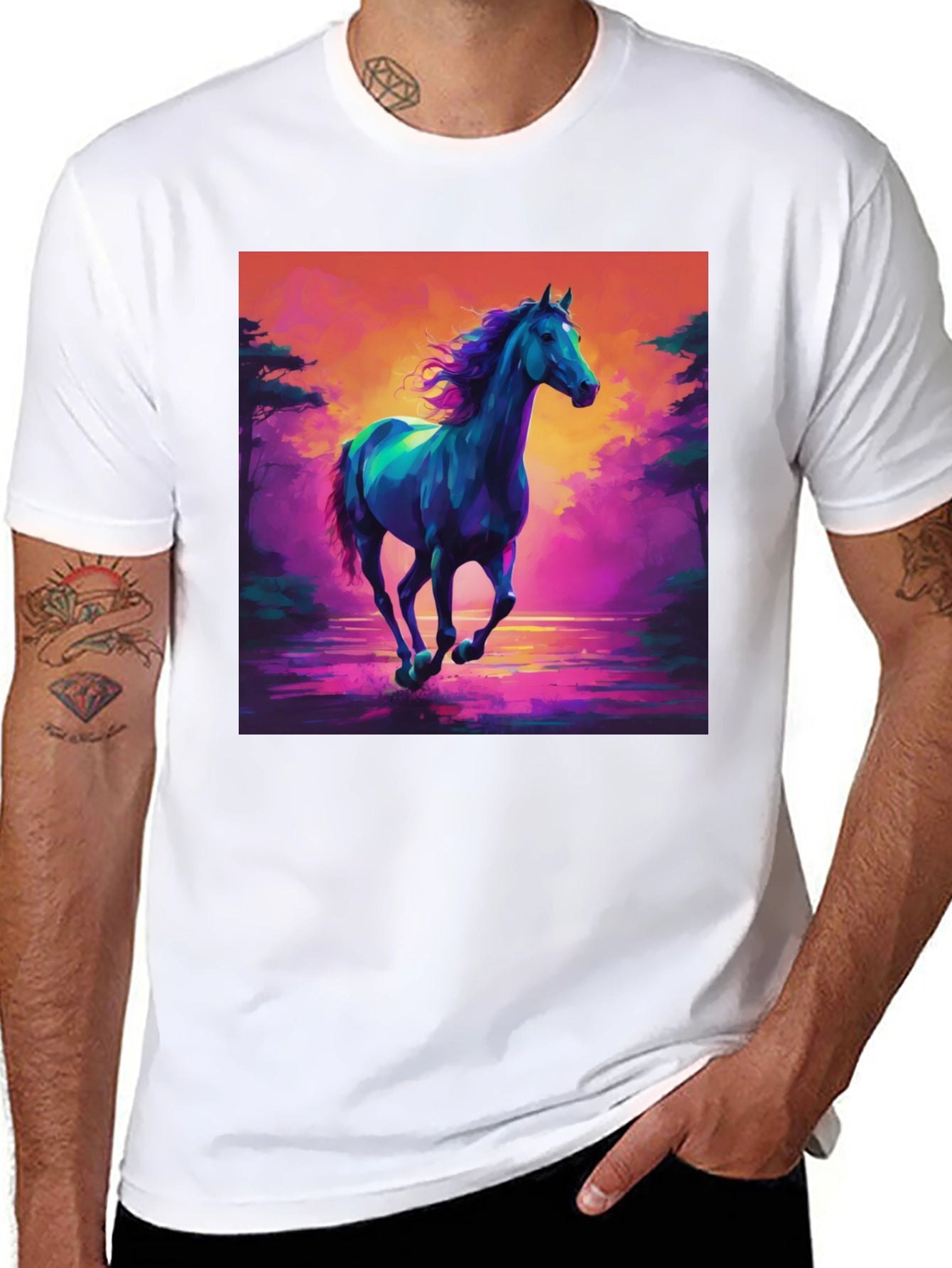 Vibrant Horse Graphic Tee - Mens Black T-Shirt