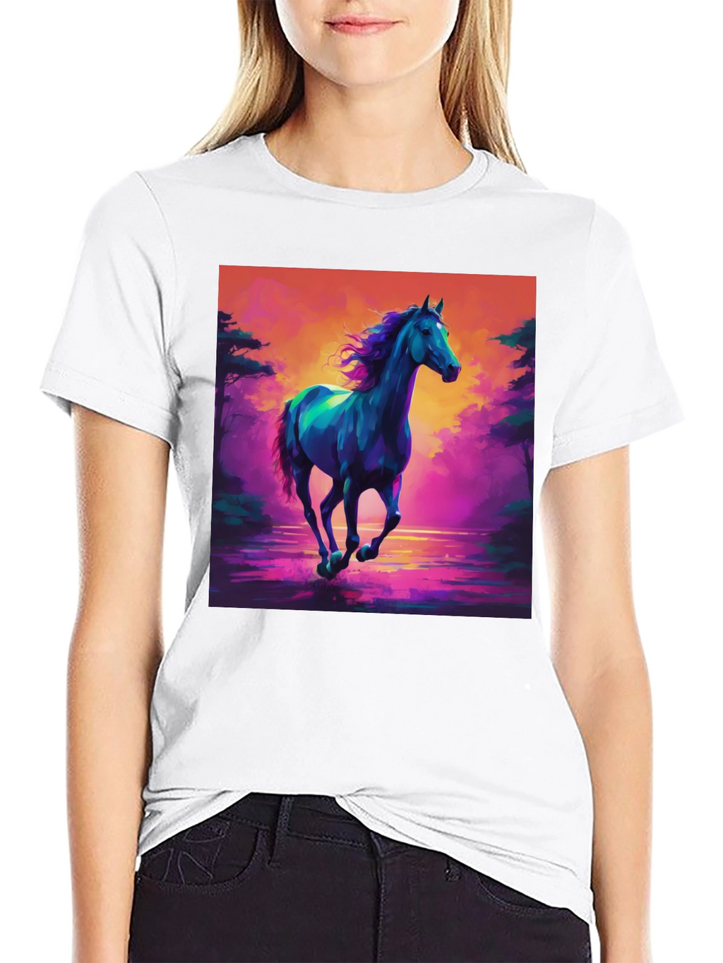Vibrant Horse Graphic Tee - Mens Black T-Shirt