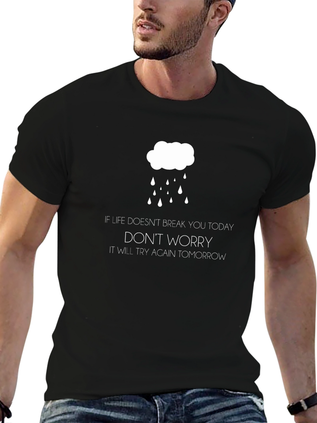 Humorous Dont Worry Graphic Tee - Black
