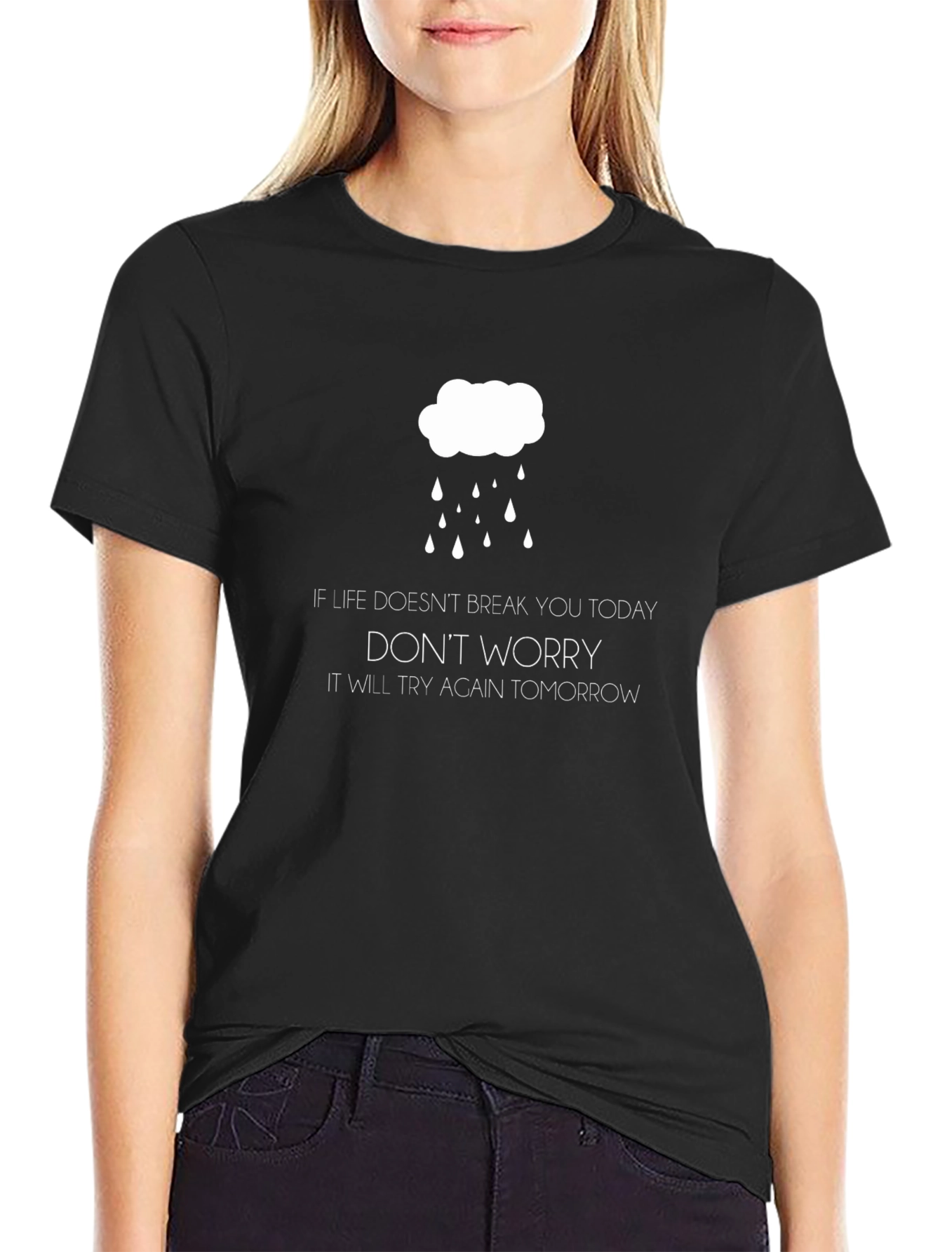 Humorous Dont Worry Graphic Tee - Black