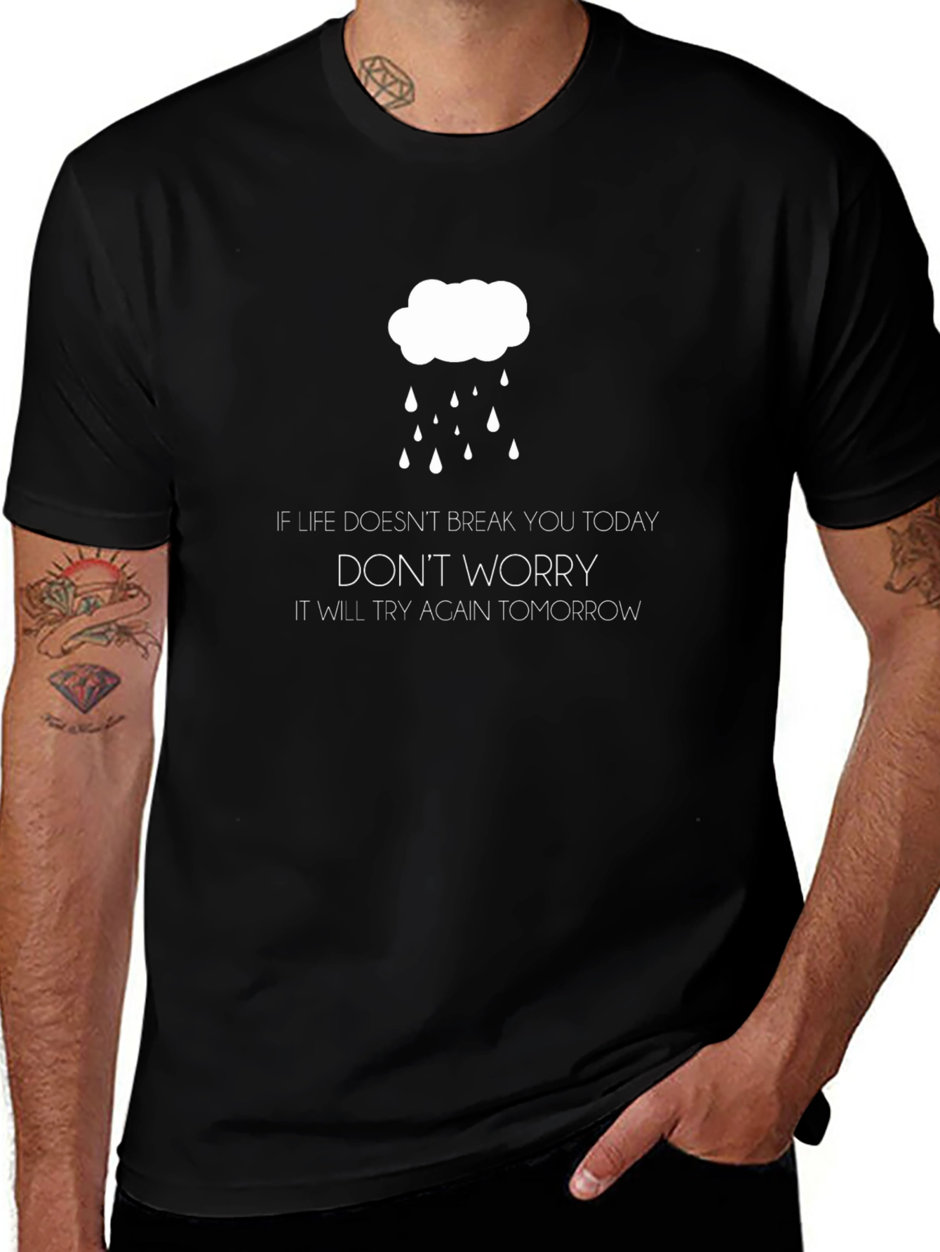 Humorous Dont Worry Graphic Tee - Black