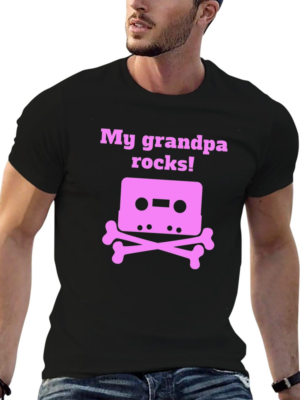 Grandpa Rocks T-Shirt Cassette Tape Bones Funny Gift