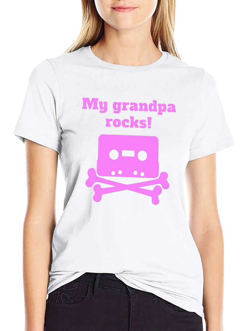 Grandpa Rocks T-Shirt Cassette Tape Bones Funny Gift