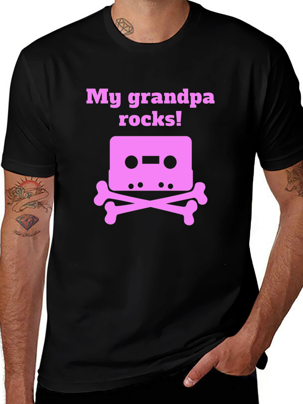 Grandpa Rocks T-Shirt Cassette Tape Bones Funny Gift