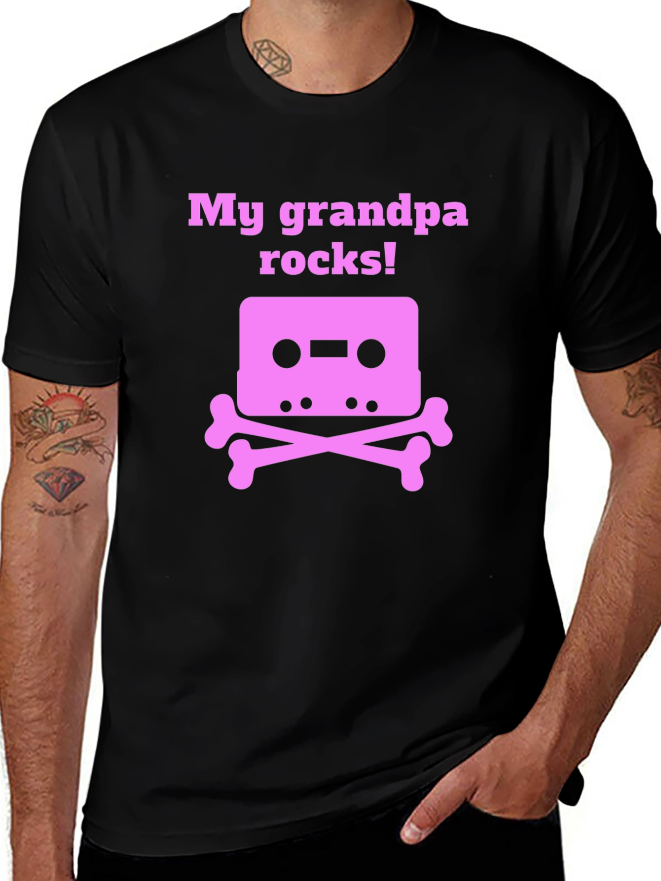 Grandpa Rocks T-Shirt Cassette Tape Bones Funny Gift