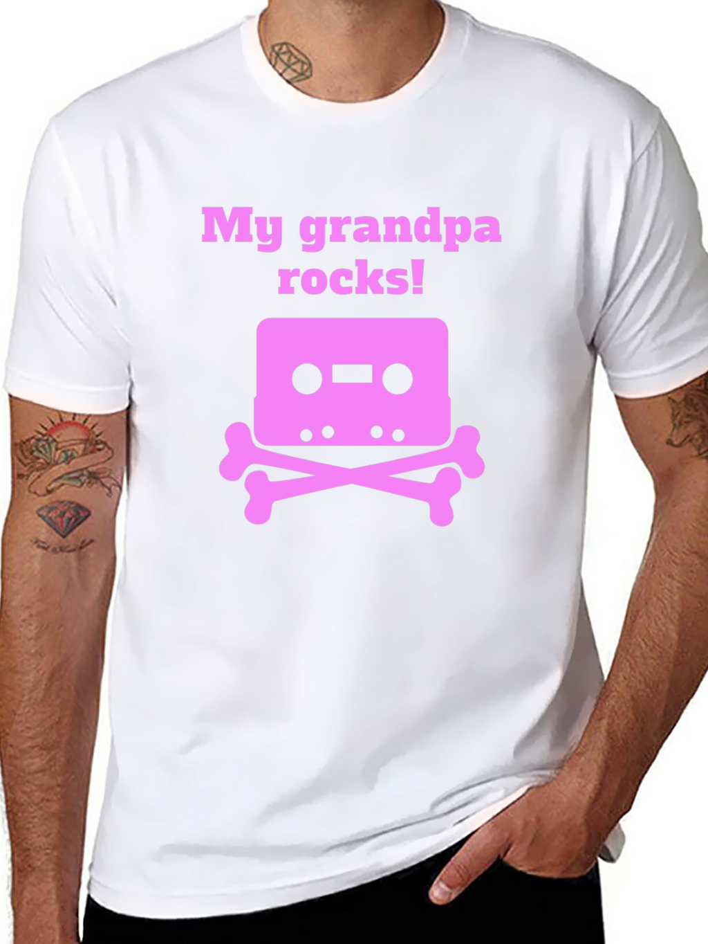 Grandpa Rocks T-Shirt Cassette Tape Bones Funny Gift