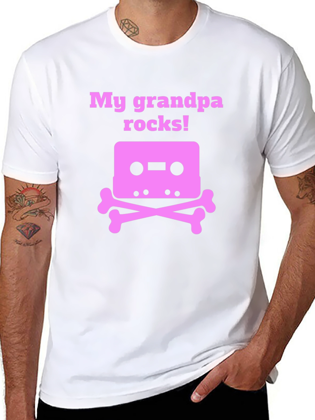 Grandpa Rocks T-Shirt Cassette Tape Bones Funny Gift