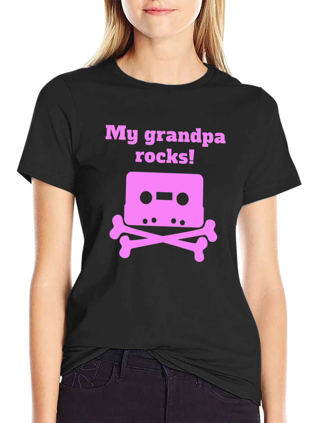 Grandpa Rocks T-Shirt Cassette Tape Bones Funny Gift