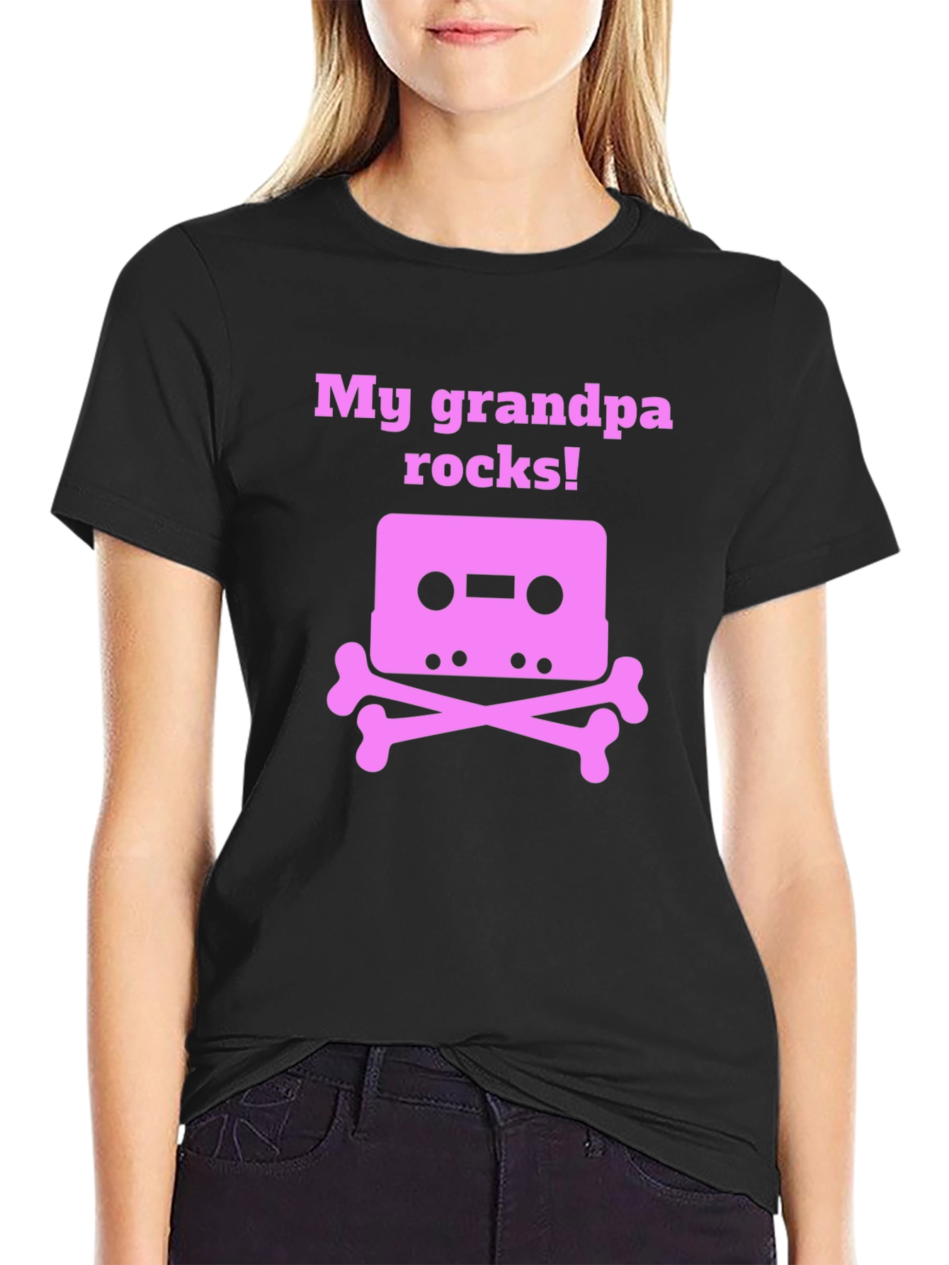 Grandpa Rocks T-Shirt Cassette Tape Bones Funny Gift