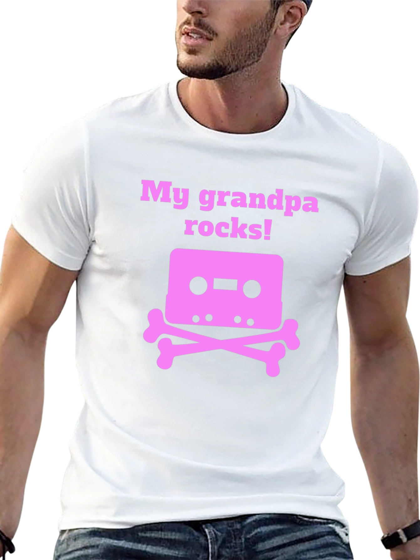 Grandpa Rocks T-Shirt Cassette Tape Bones Funny Gift