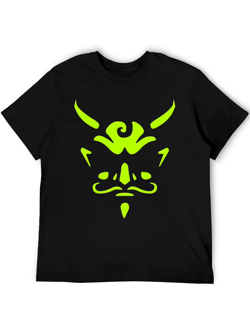 Mens Black T-Shirt with Neon Green Demon Face Graphic