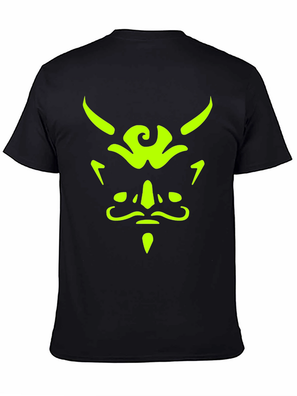 Mens Black T-Shirt with Neon Green Demon Face Graphic