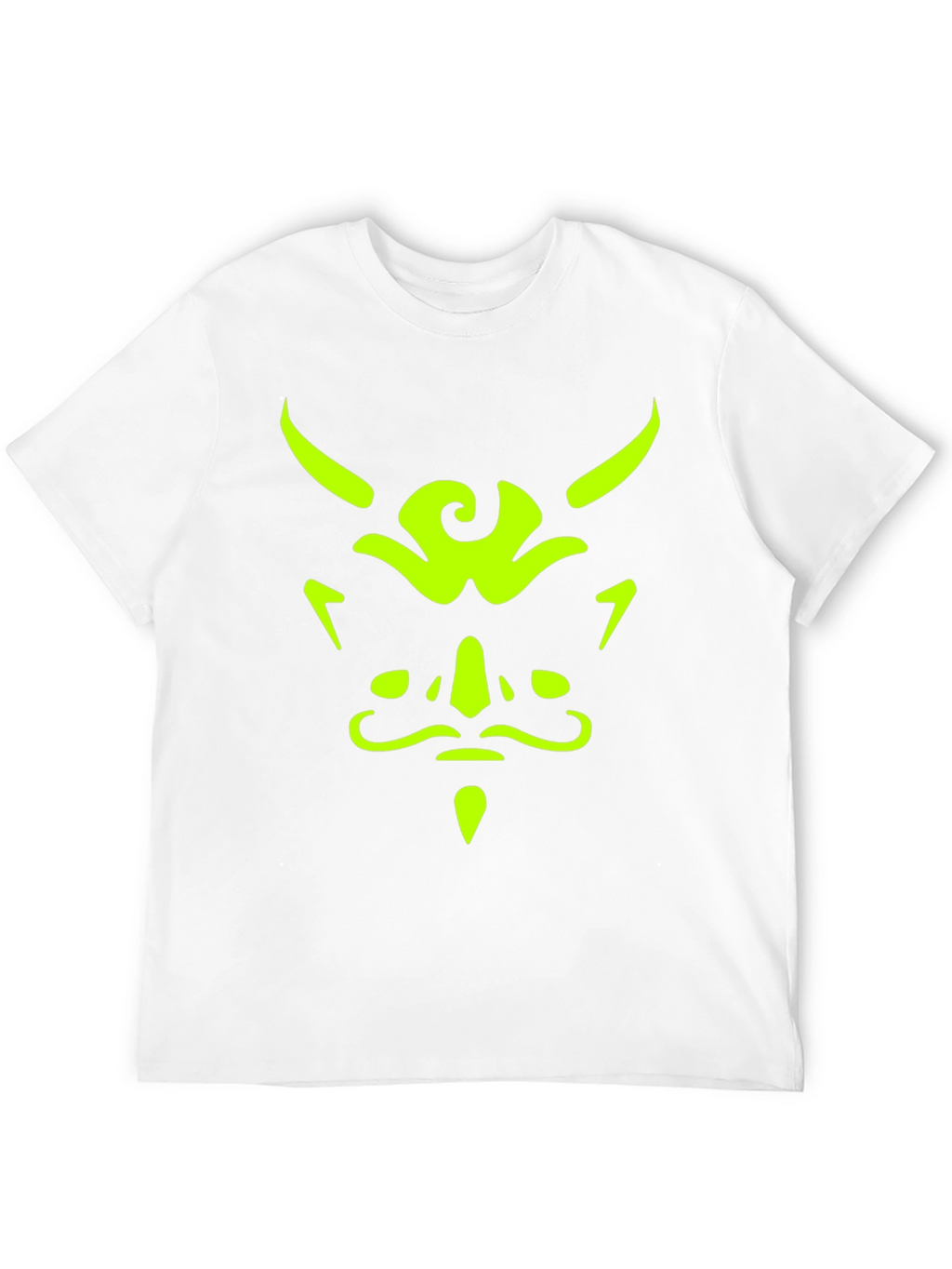 Mens Black T-Shirt with Neon Green Demon Face Graphic