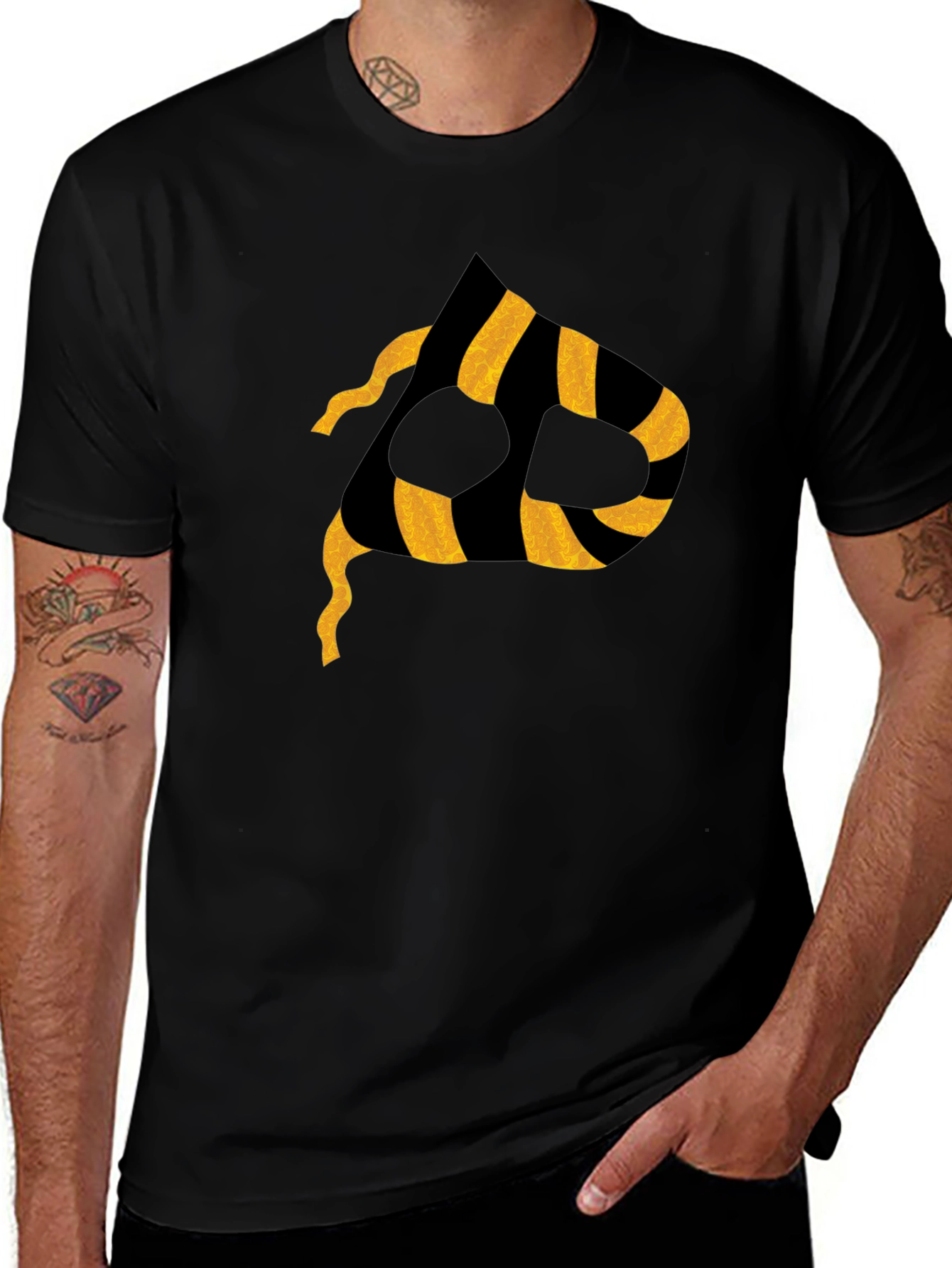 Striped P Graphic Black T-Shirt