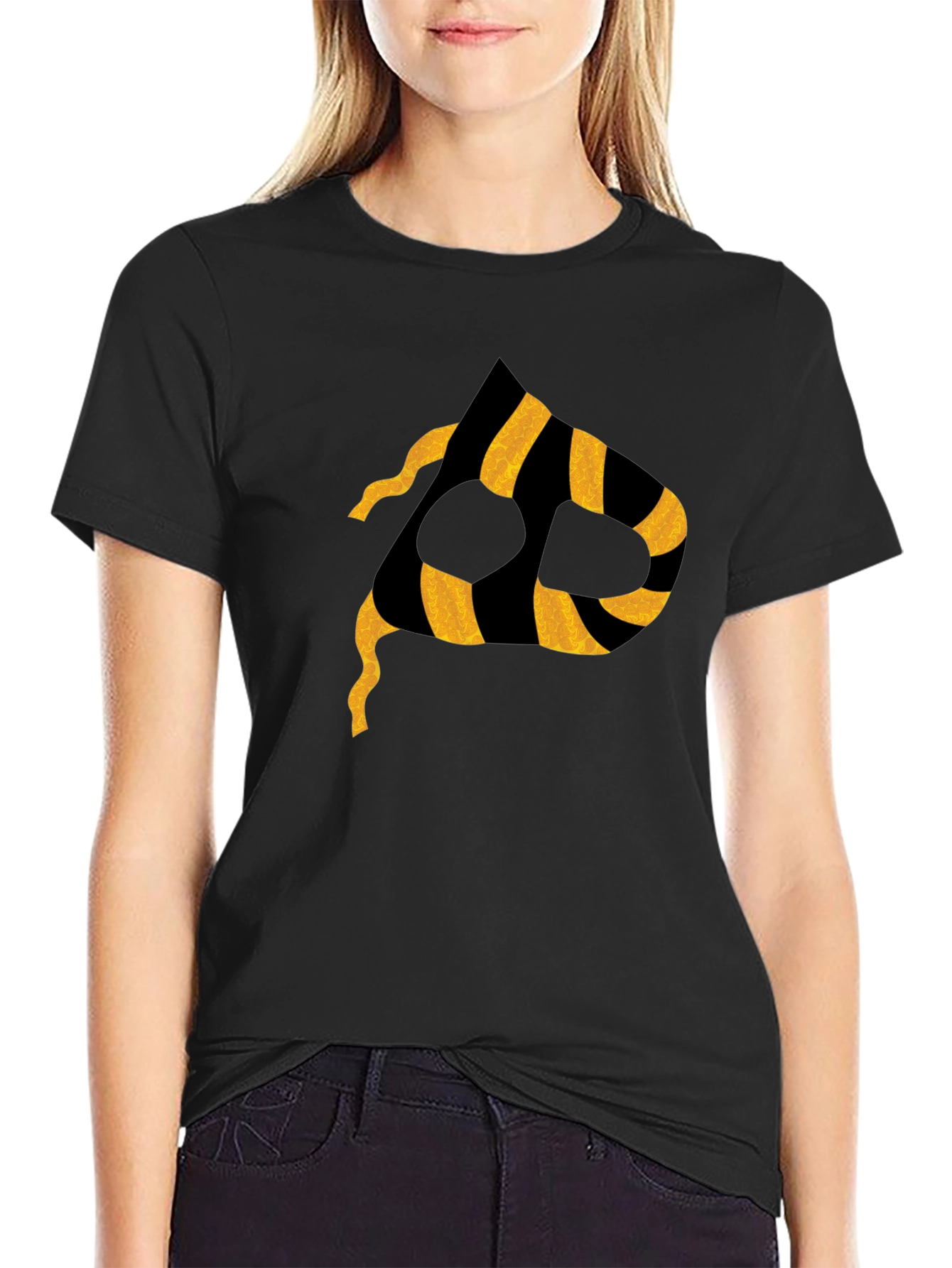 Striped P Graphic Black T-Shirt