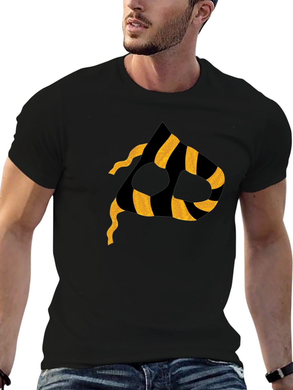 Striped P Graphic Black T-Shirt
