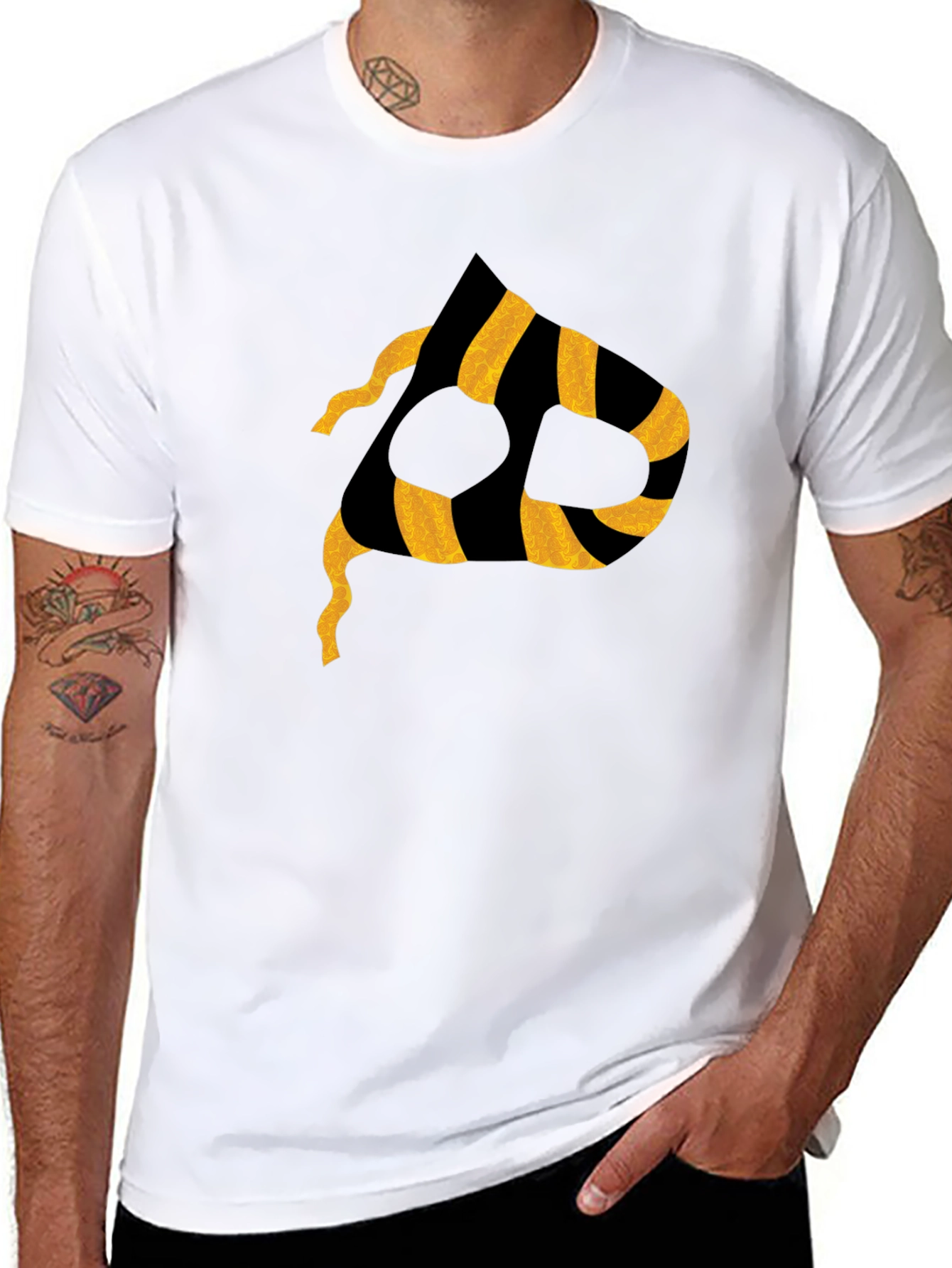 Striped P Graphic Black T-Shirt