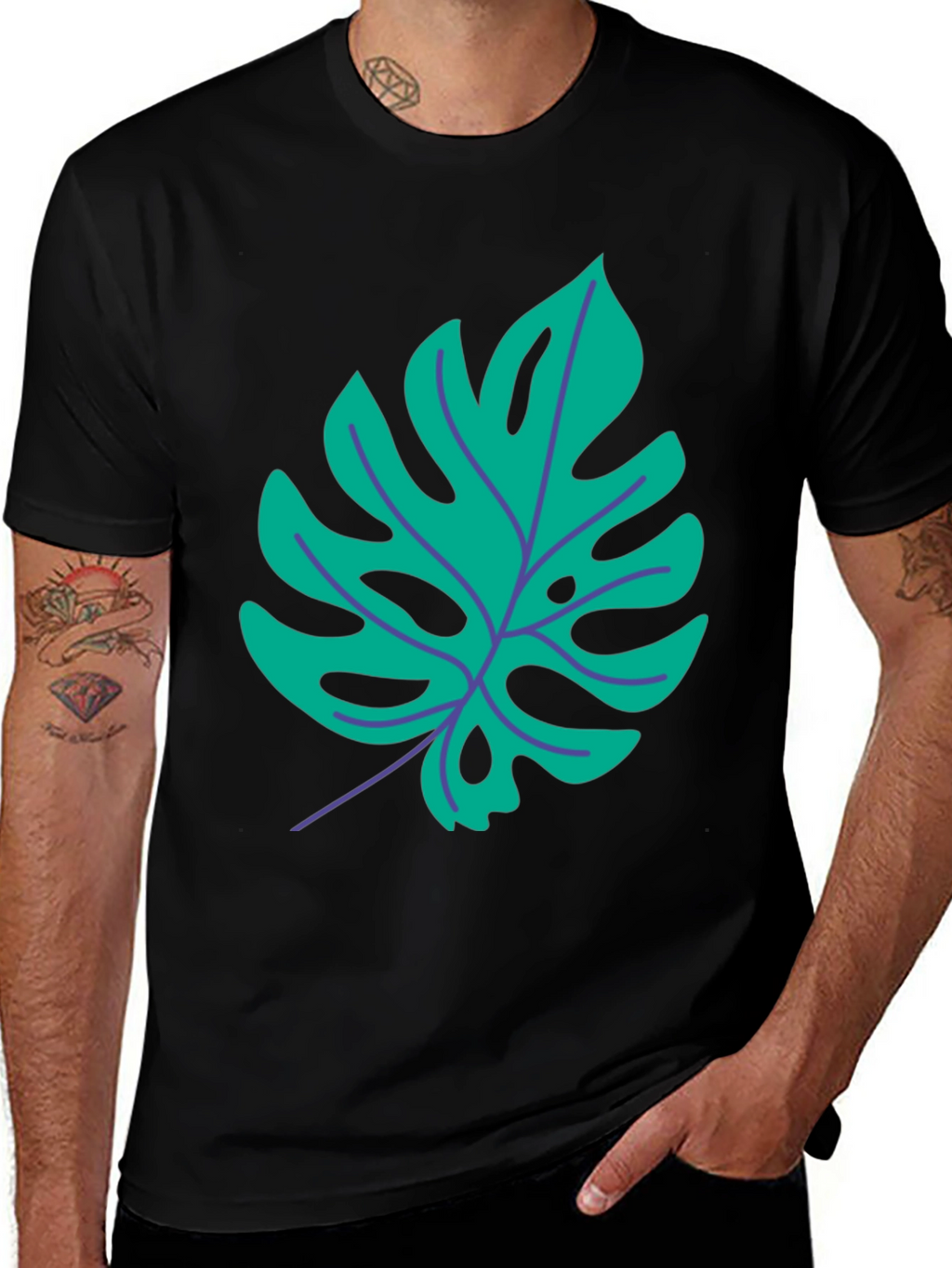 Tropical Monstera Leaf Graphic Tee - Stylish Black T-Shirt