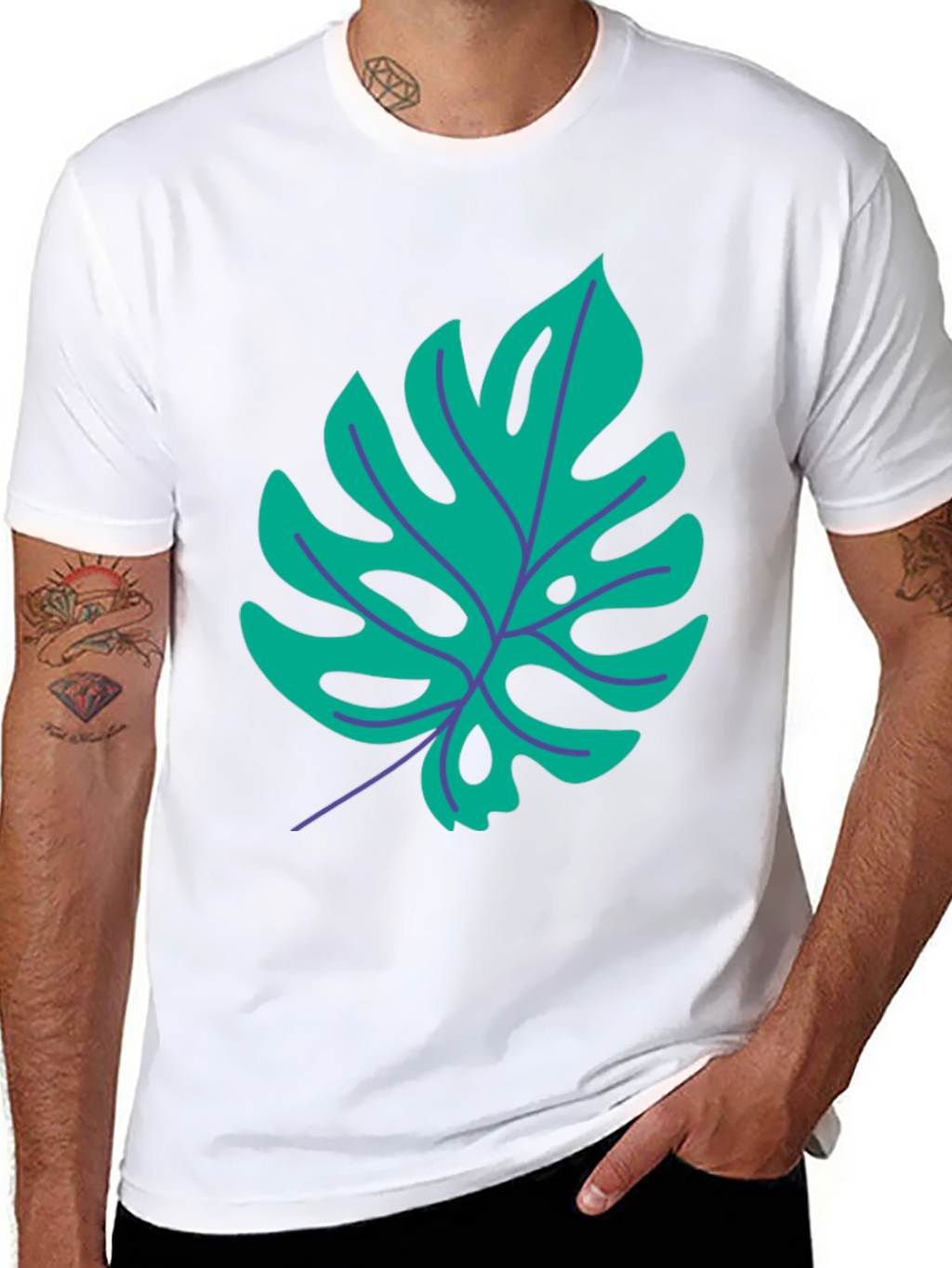Tropical Monstera Leaf Graphic Tee - Stylish Black T-Shirt