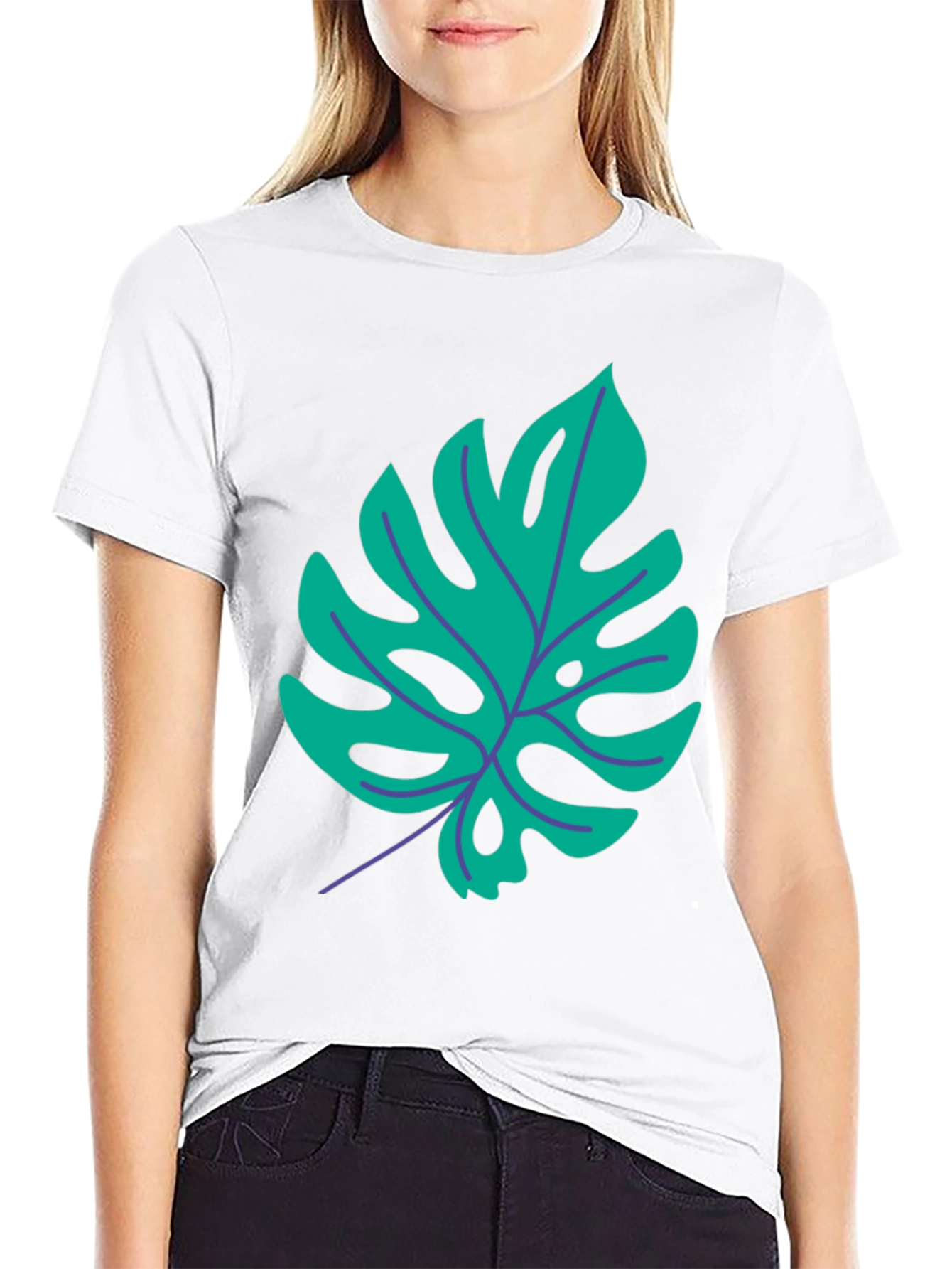Tropical Monstera Leaf Graphic Tee - Stylish Black T-Shirt