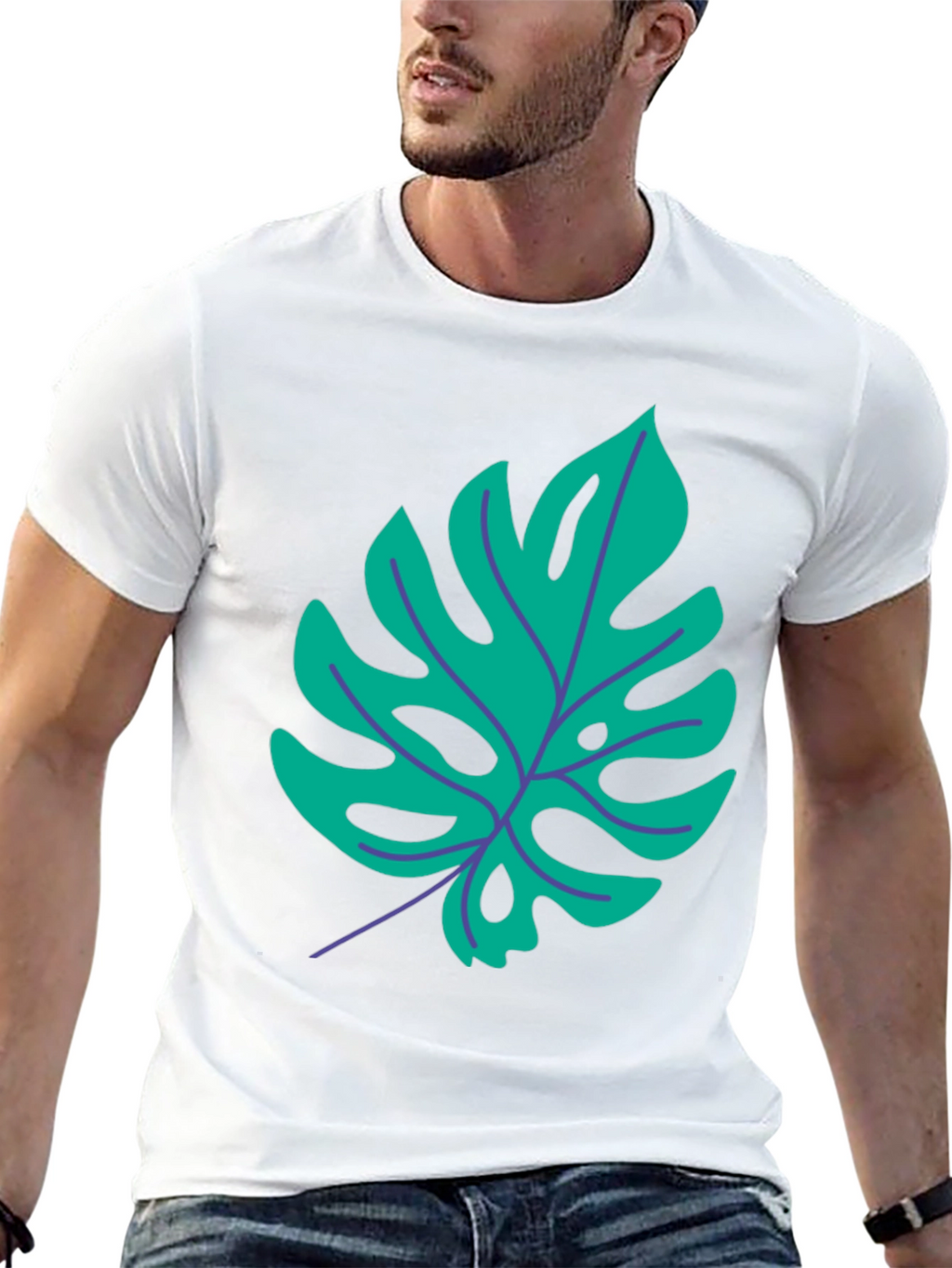 Tropical Monstera Leaf Graphic Tee - Stylish Black T-Shirt