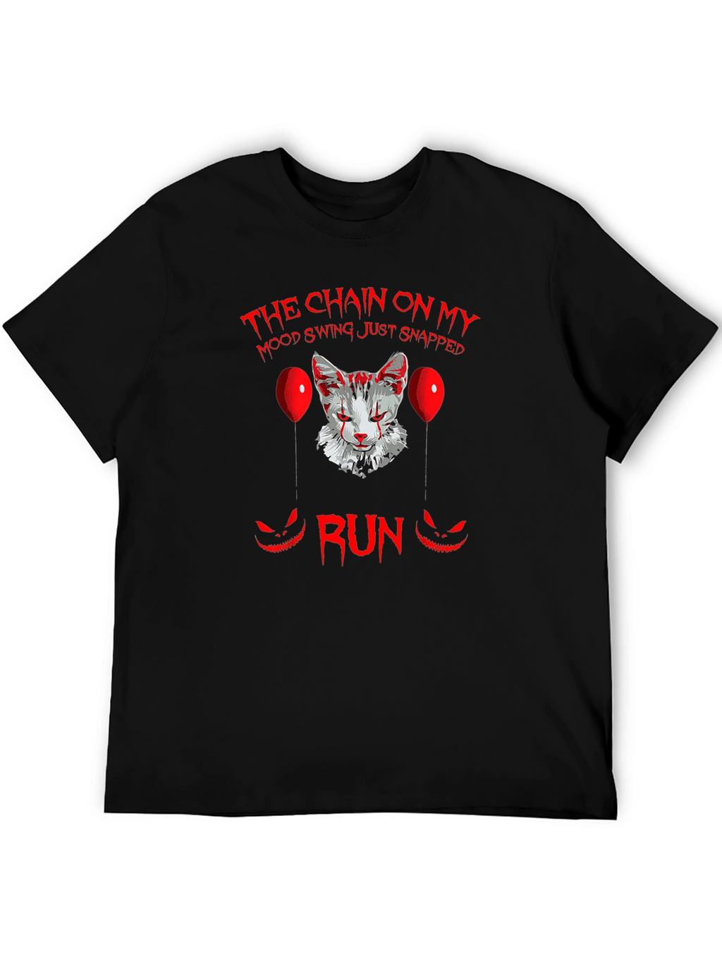 Scary Cat Clown Graphic Black T-Shirt - Run!