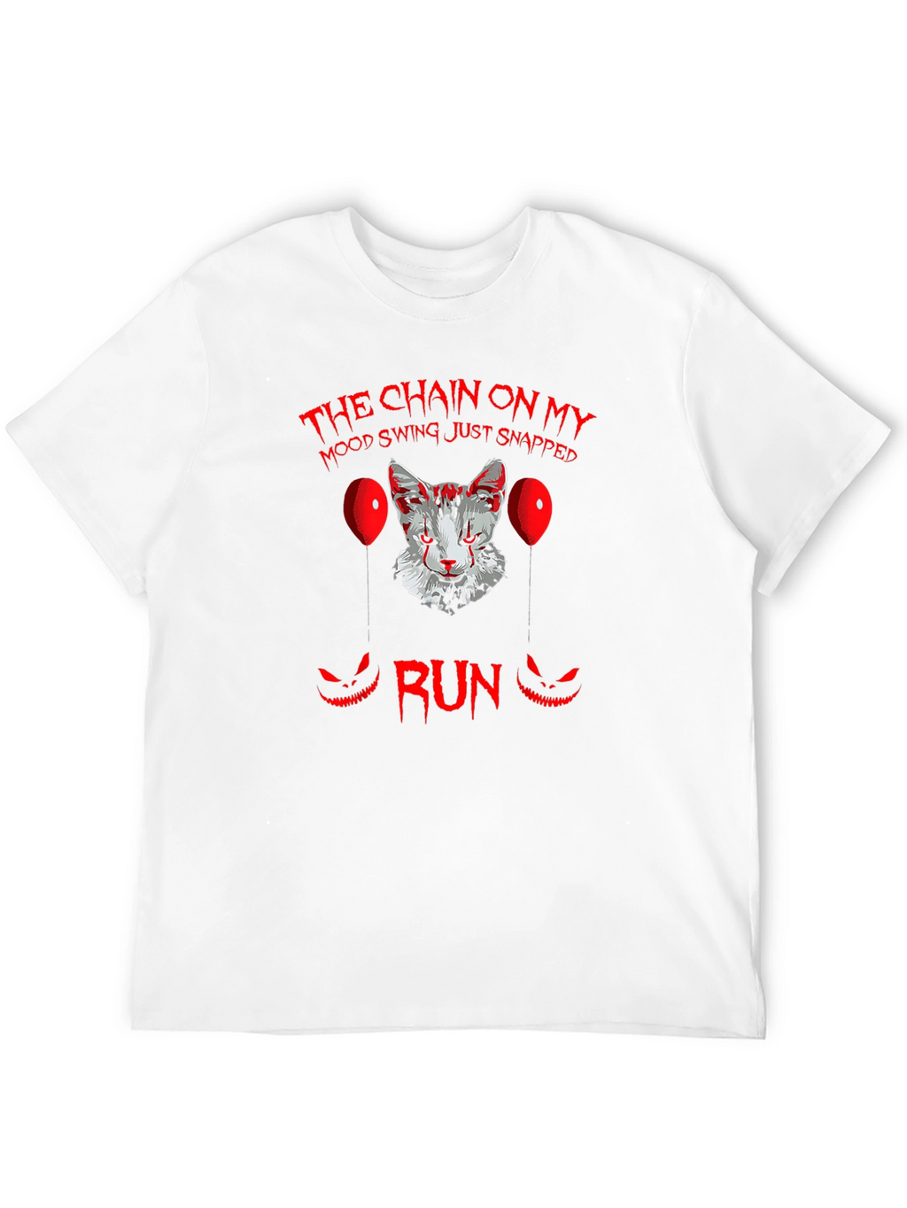 Scary Cat Clown Graphic Black T-Shirt - Run!