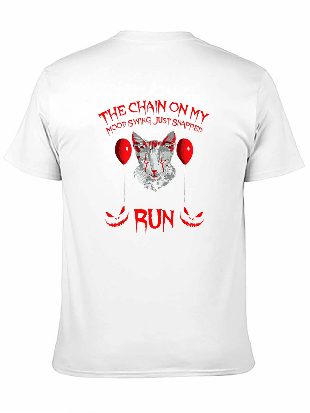 Scary Cat Clown Graphic Black T-Shirt - Run!