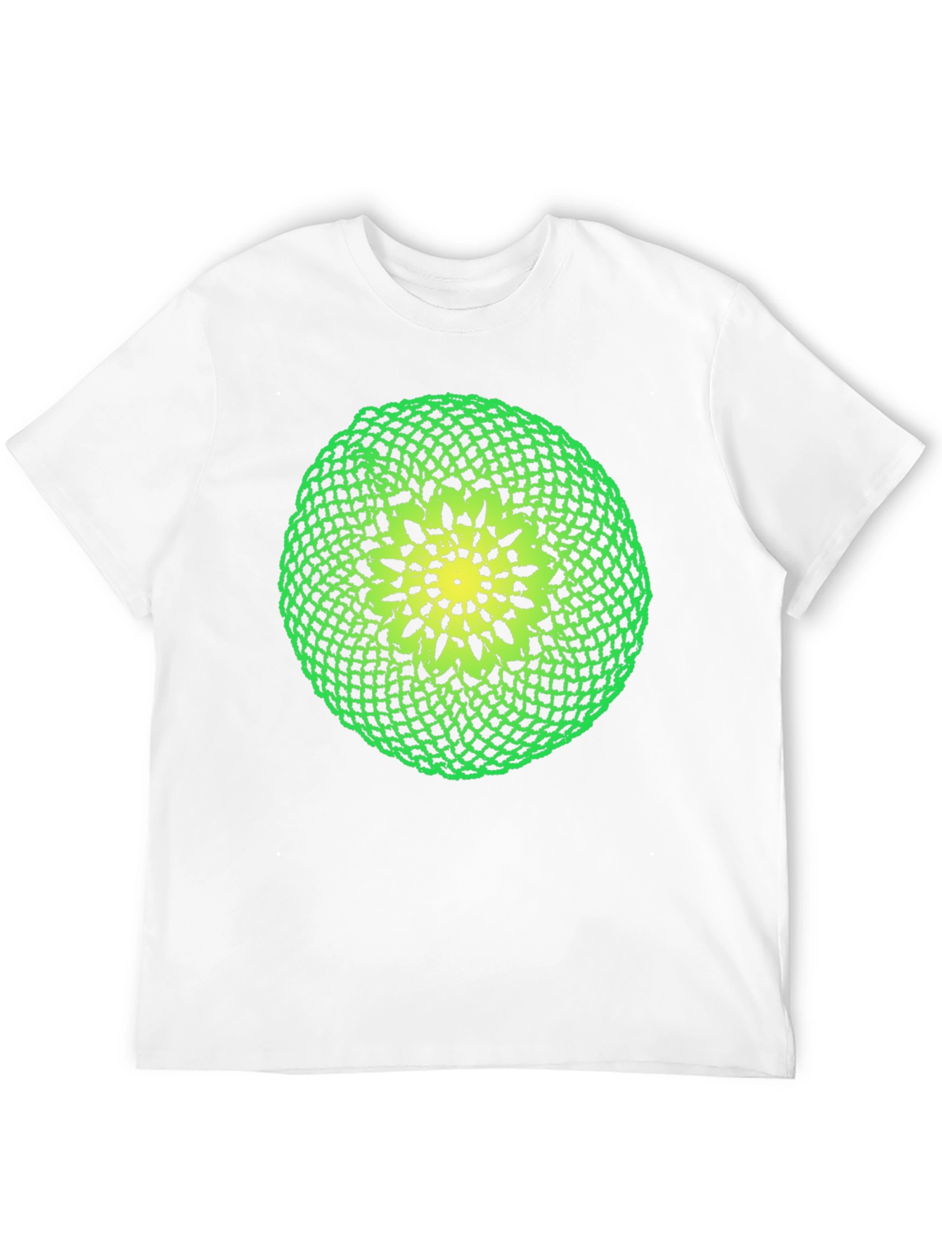Black T-Shirt with Green and Yellow Crochet Design