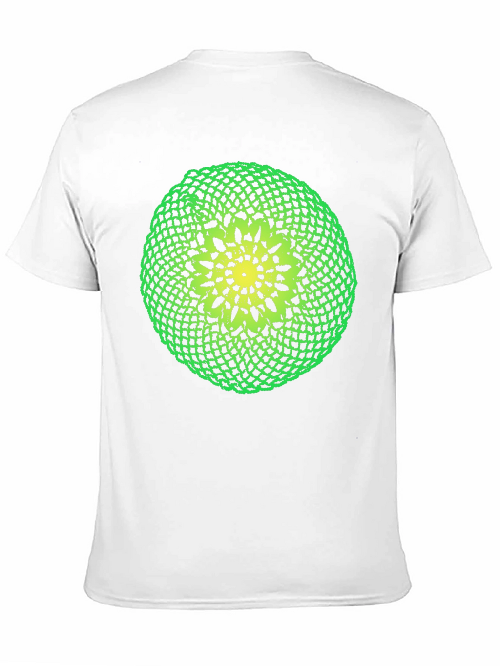 Black T-Shirt with Green and Yellow Crochet Design