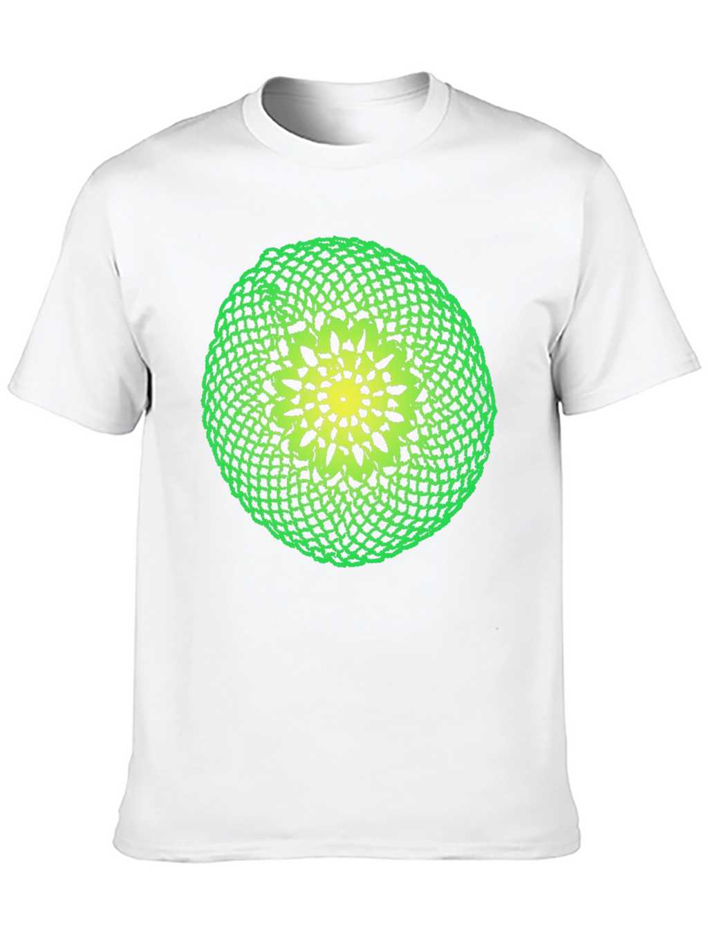 Black T-Shirt with Green and Yellow Crochet Design
