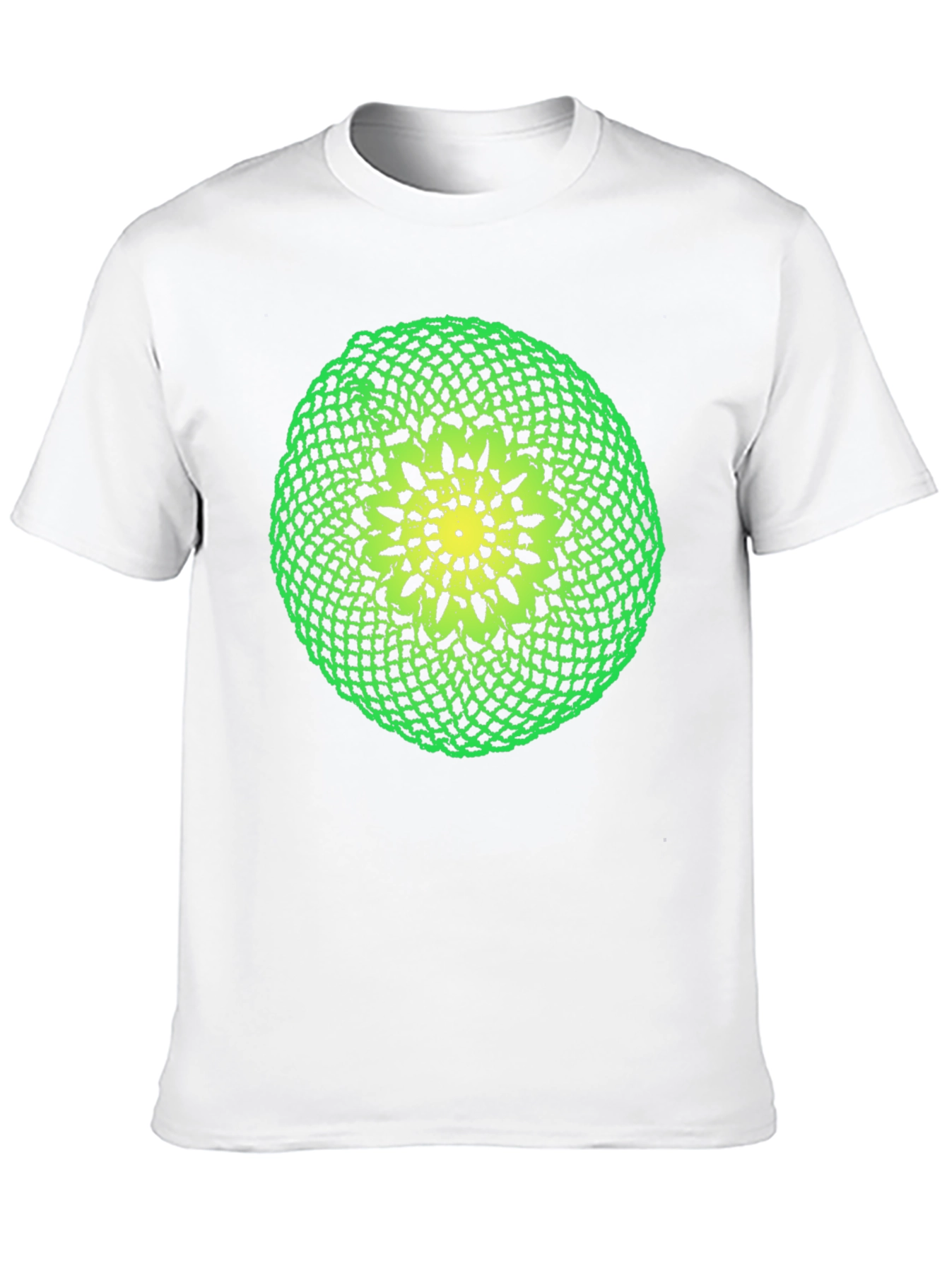 Black T-Shirt with Green and Yellow Crochet Design