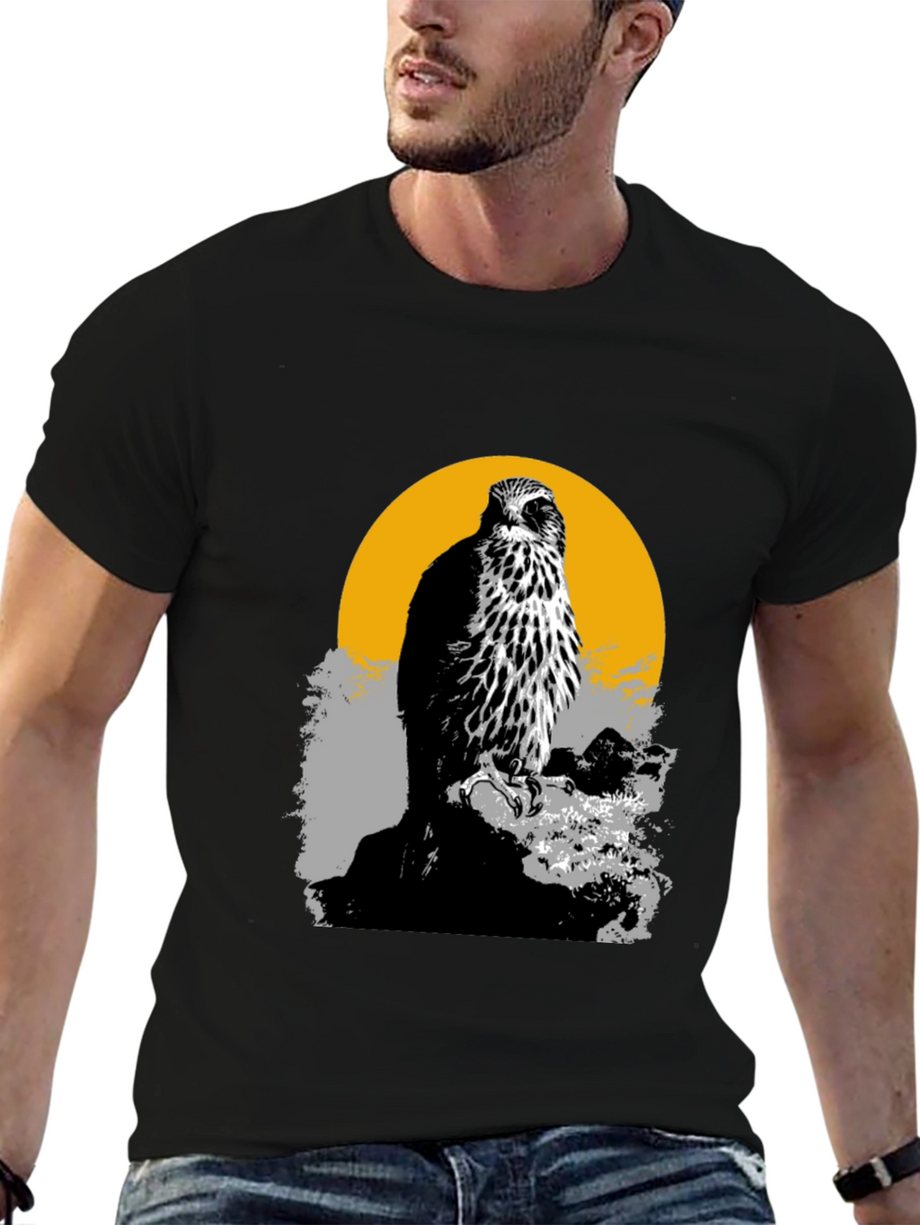 Hawk Graphic Tee - Mens Black Cotton T-Shirt