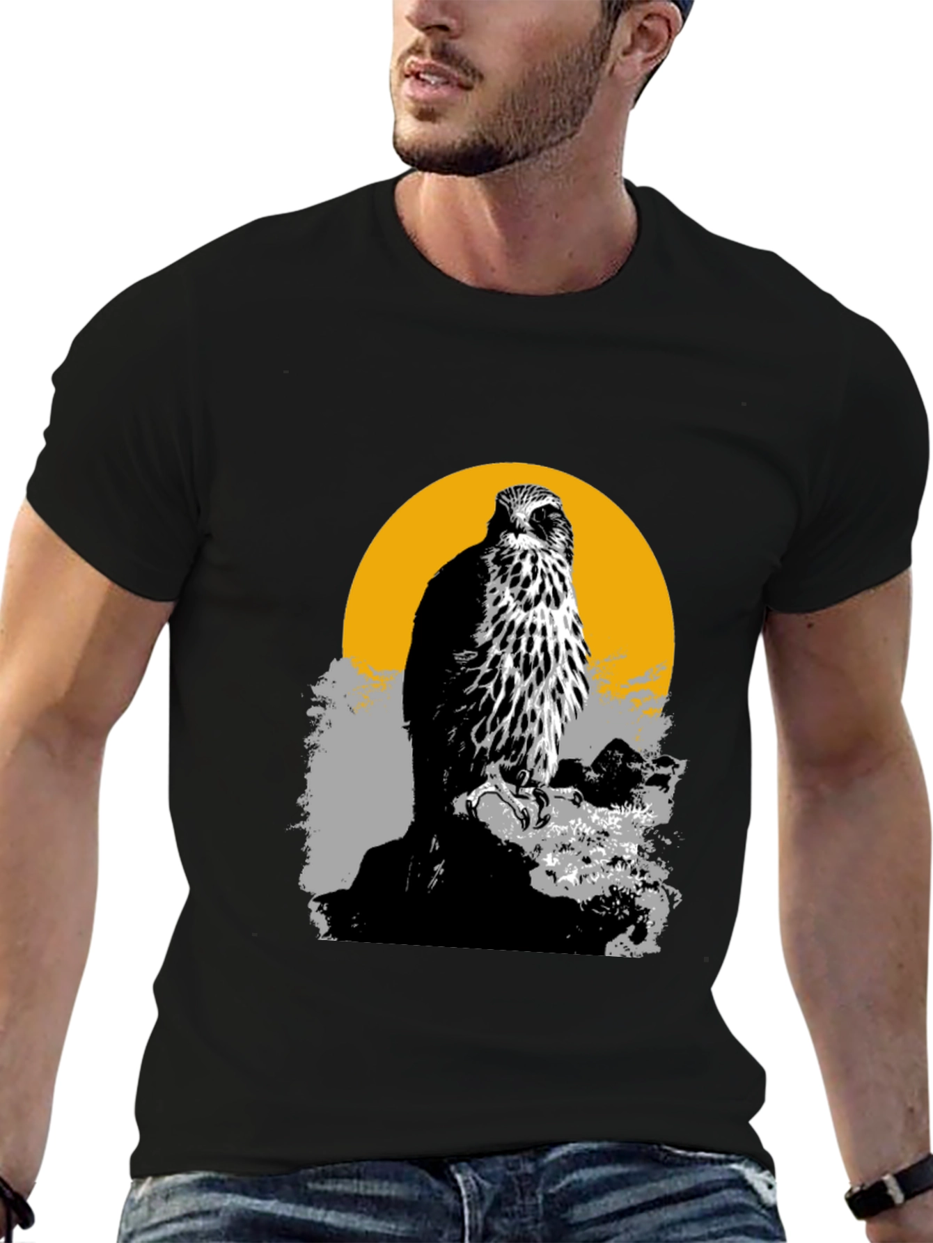 Hawk Graphic Tee - Mens Black Cotton T-Shirt
