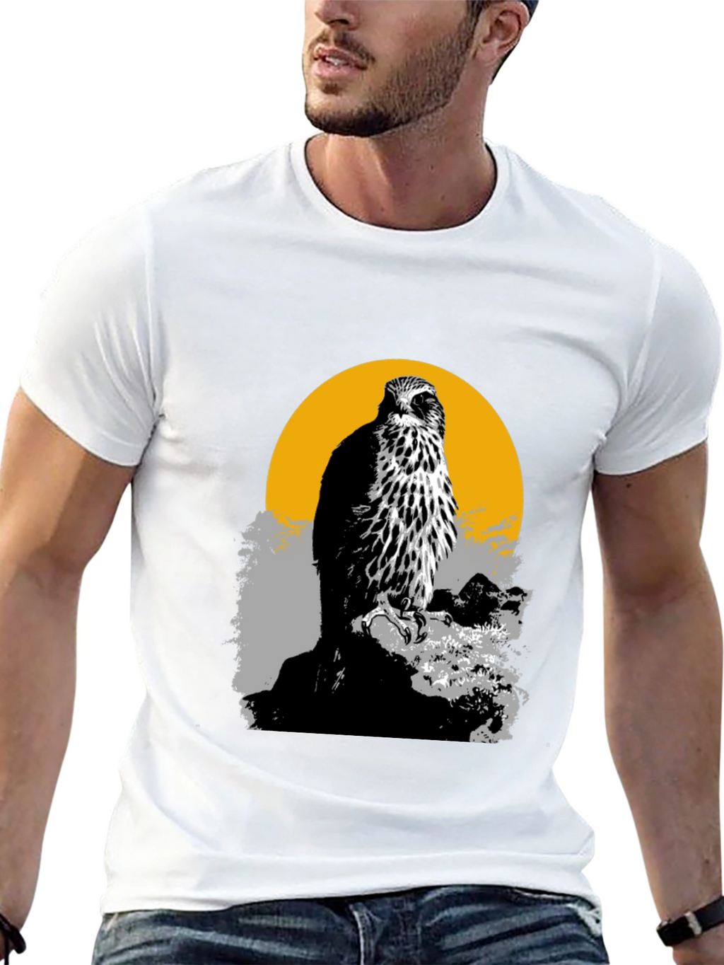Hawk Graphic Tee - Mens Black Cotton T-Shirt