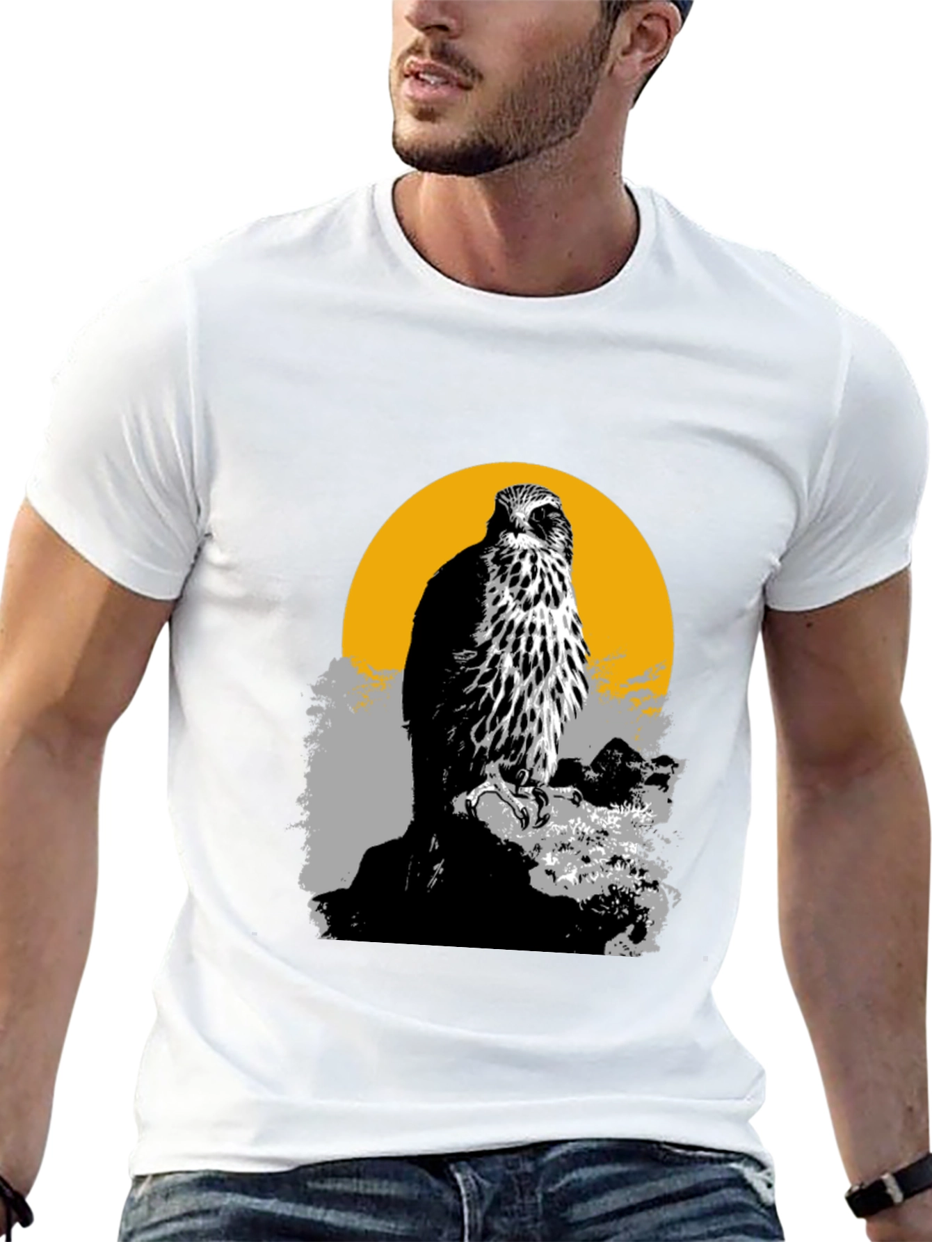 Hawk Graphic Tee - Mens Black Cotton T-Shirt