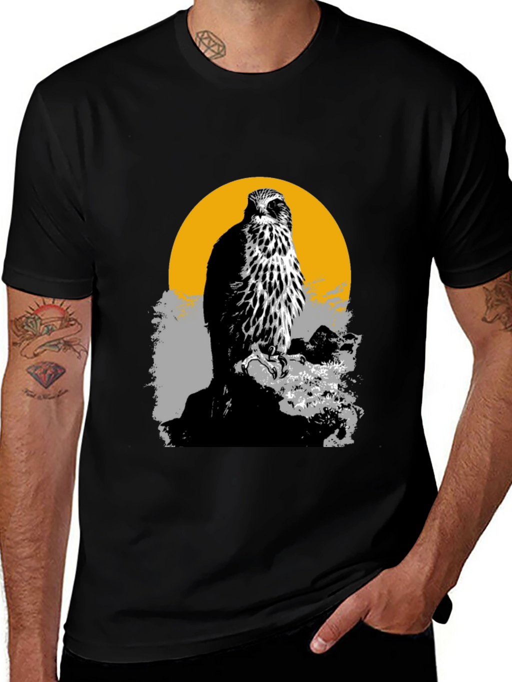 Hawk Graphic Tee - Mens Black Cotton T-Shirt