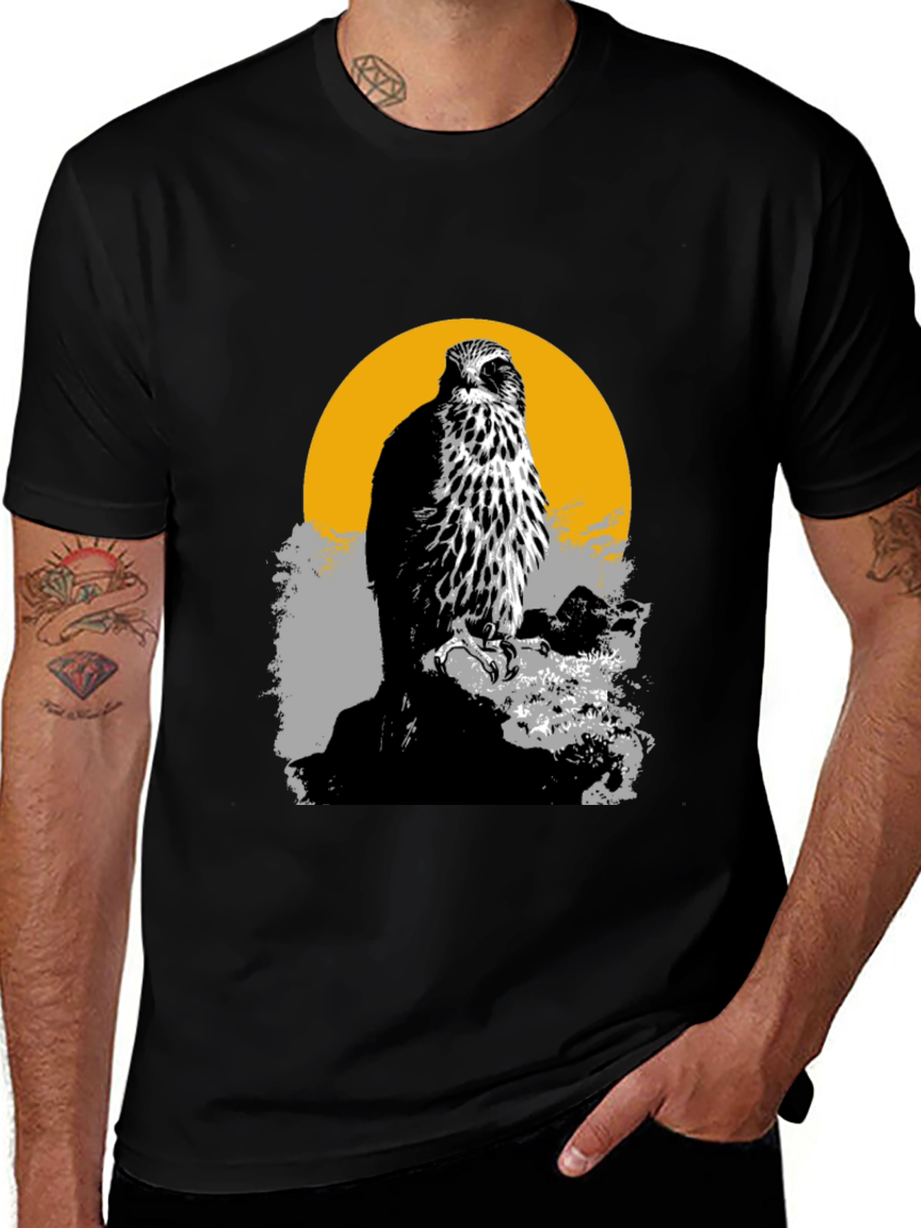 Hawk Graphic Tee - Mens Black Cotton T-Shirt