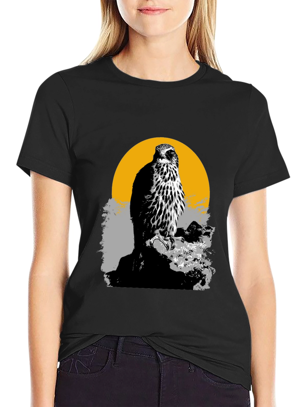 Hawk Graphic Tee - Mens Black Cotton T-Shirt