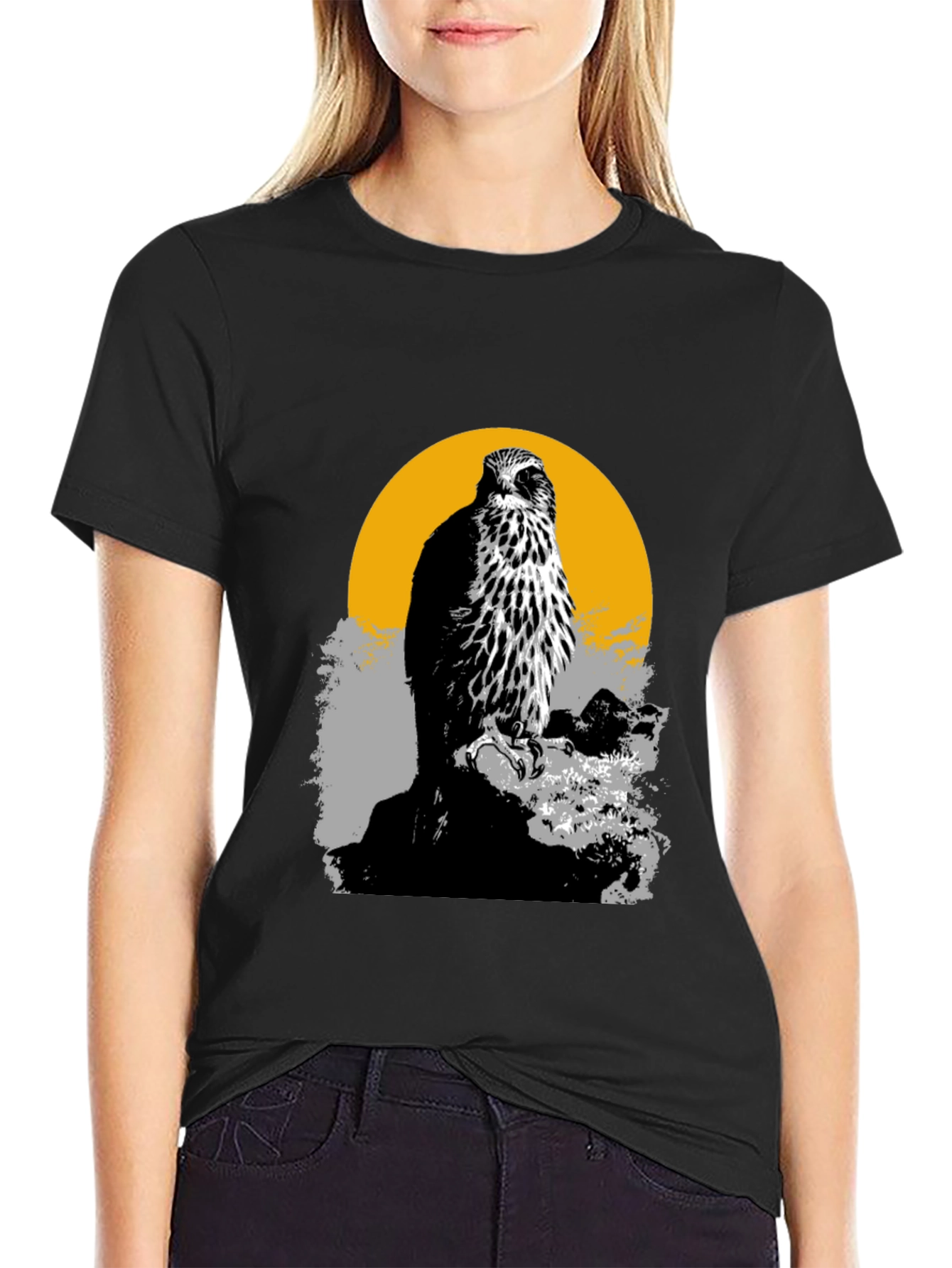 Hawk Graphic Tee - Mens Black Cotton T-Shirt